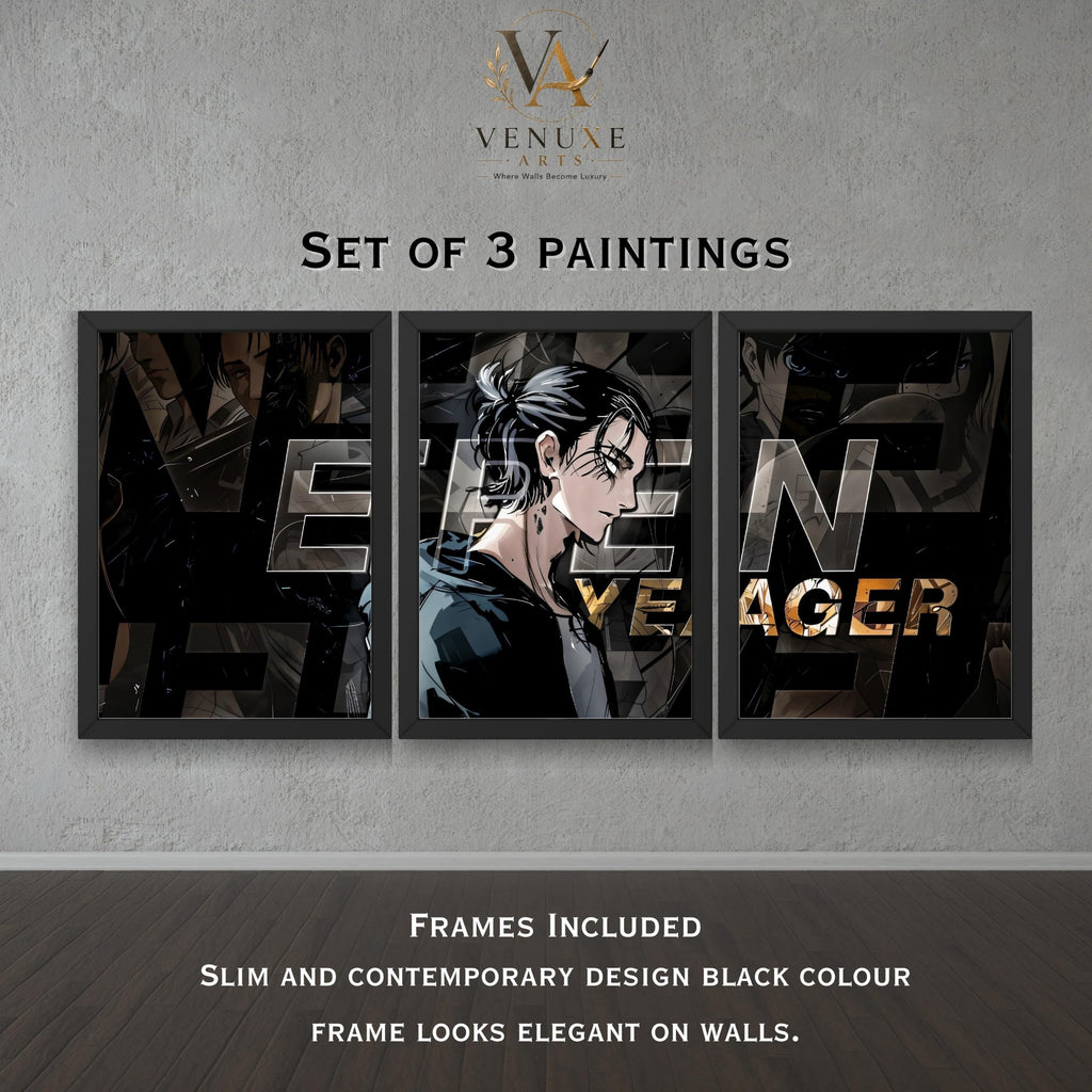 VENUXE ARTS Set Of 3 Anime Characters Wall Framed |Anime Characters Framed Poster for Living Room Bedroom Gaming Room Studio Wall Decor