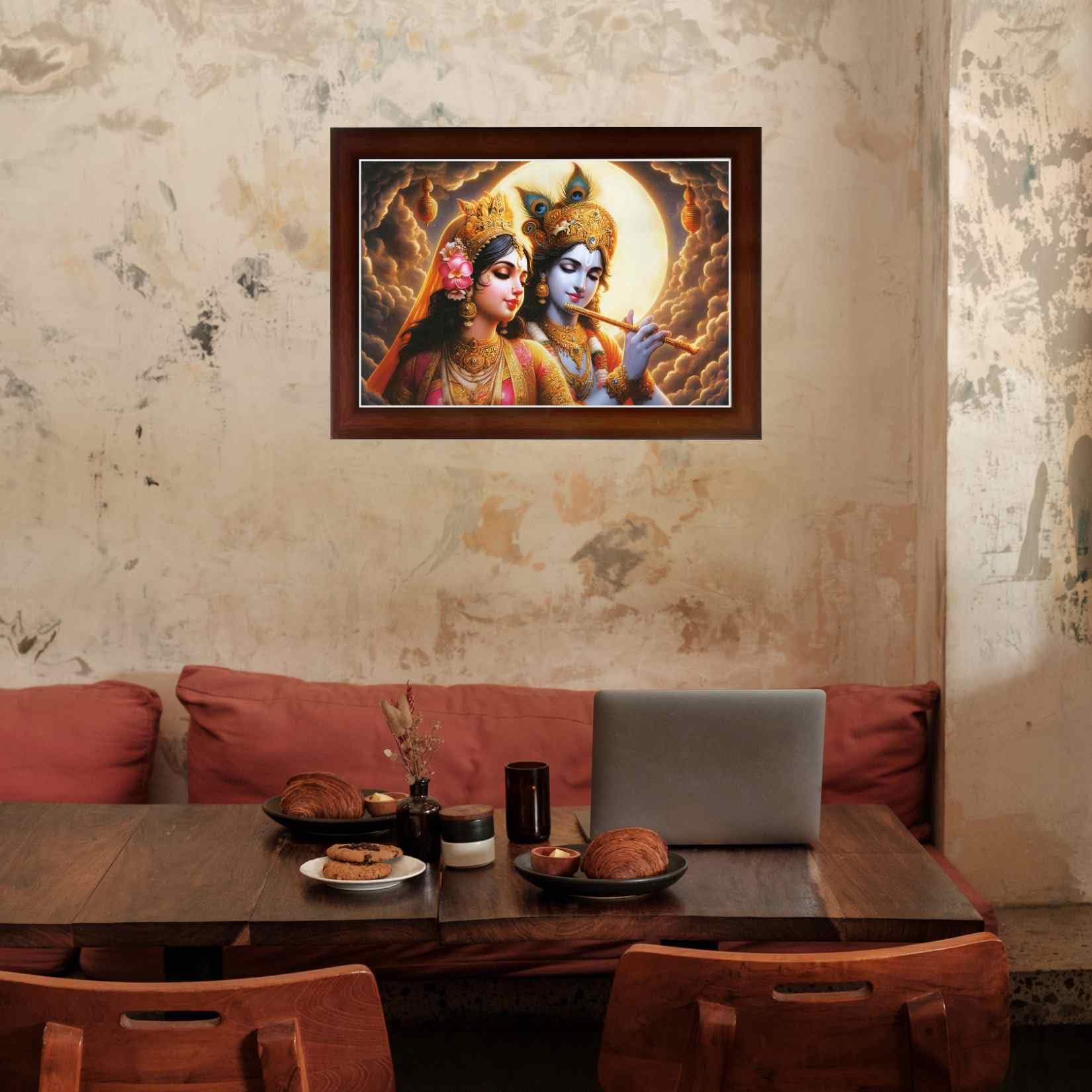 CRAFT QUEST Radha Krishna Art Photo Framed Painting for Home and Bedroom Wall Decoration of Size 14X10 Inches with Frame And Acrylic Glass RK203