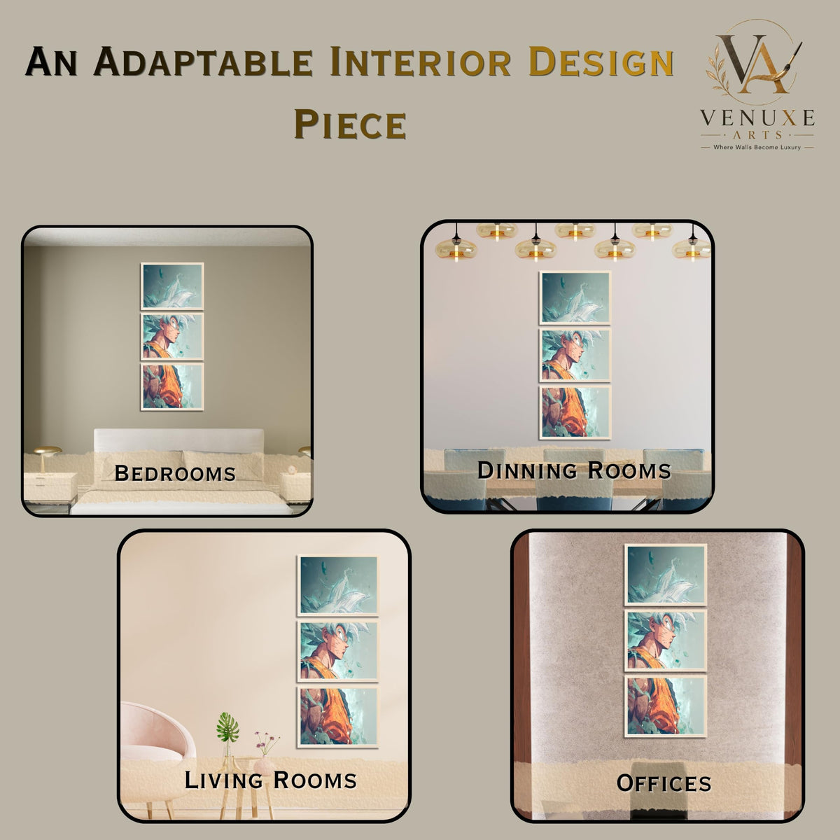 VENUXE ARTS Set Of 3 Anime Characters Wall Framed |Anime Characters Framed Poster for Living Room Bedroom Gaming Room Studio Wall Decor