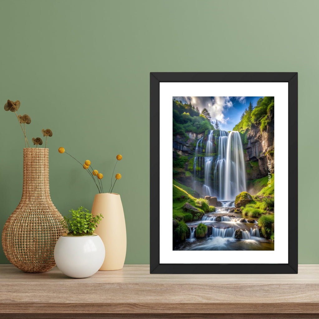 CRAFT QUEST Vastu Waterfall Landscape Scenery Photo Frame With Acrylic Sheet | Living Room, Bedroom | Home Decoration | Best Gifting Option