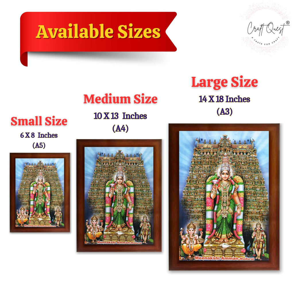 CRAFT QUEST Madurai Meenakshi Amman Madhura Meenatchi Wall Painting Framed Home Decor | South God Picture Frame for Home, Office, Temple & Gifting, Decor