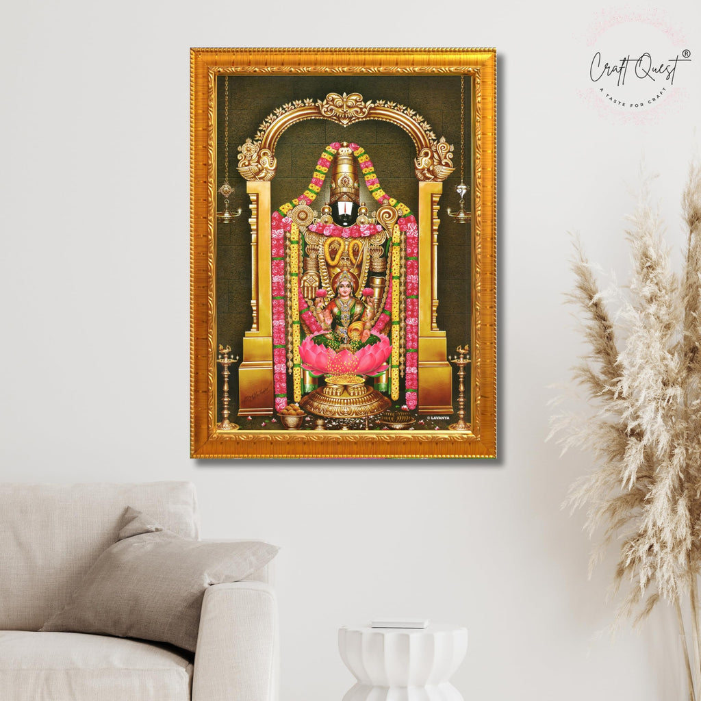 CRAFT QUEST Lord Tirupati Balaji Lakshmi Lord Venkateshwara Swamy Wall Painting Framed, Home, Temple, Pooja, Wall Décor Item