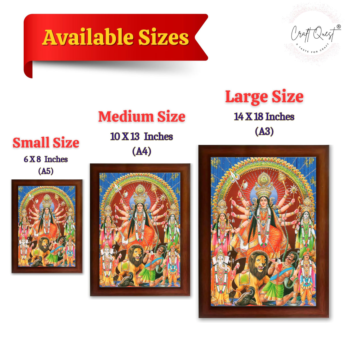 CRAFT QUEST Durga mata Mahishasura Mardini | Mahisasur Mardhini Durga Wall Painting Framed, Goddess Religious Painting