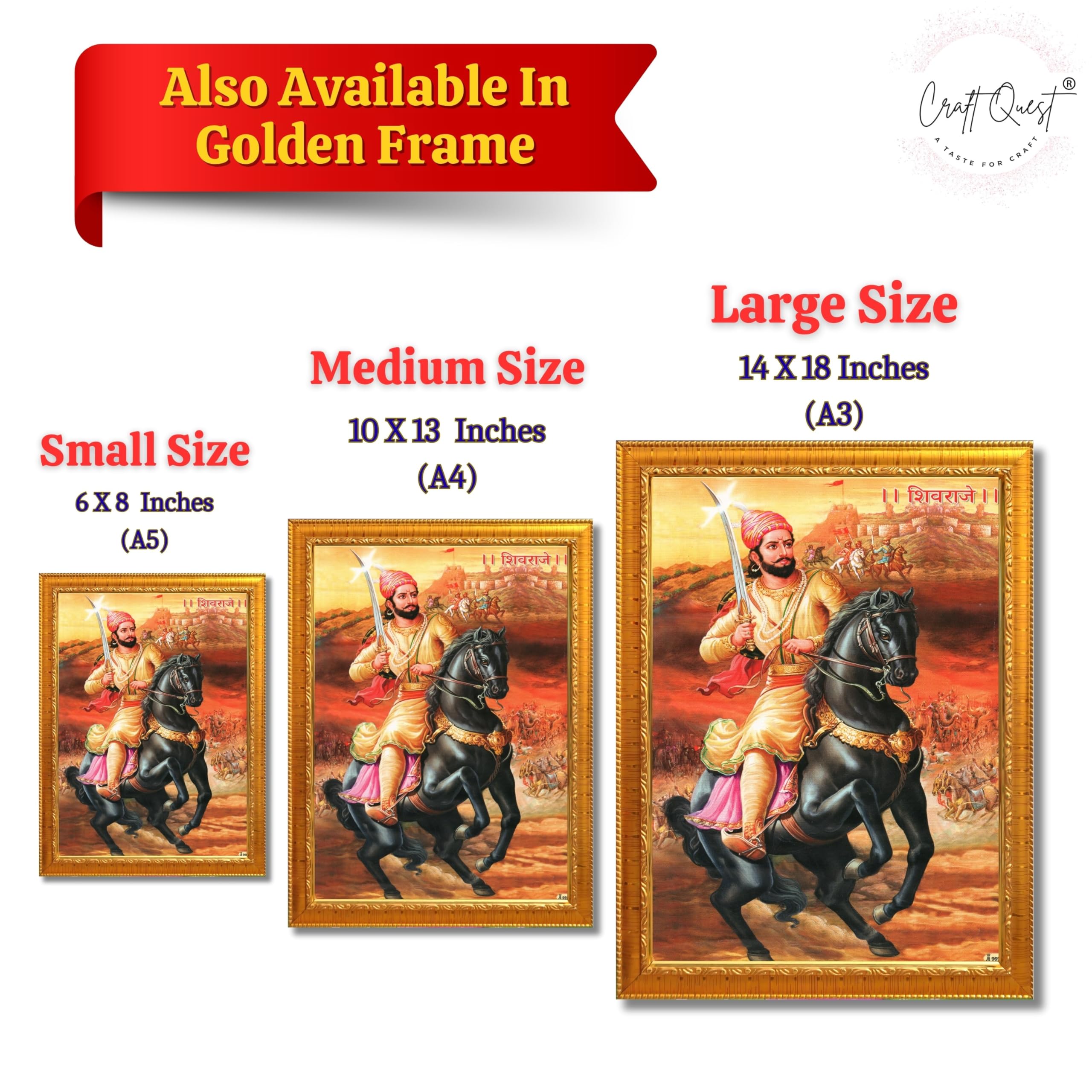 CRAFT QUEST Shivaji Maharaj Wall Photo Frame | For Living, Pooja Room | Home Decoration Item | Best Gifting Option