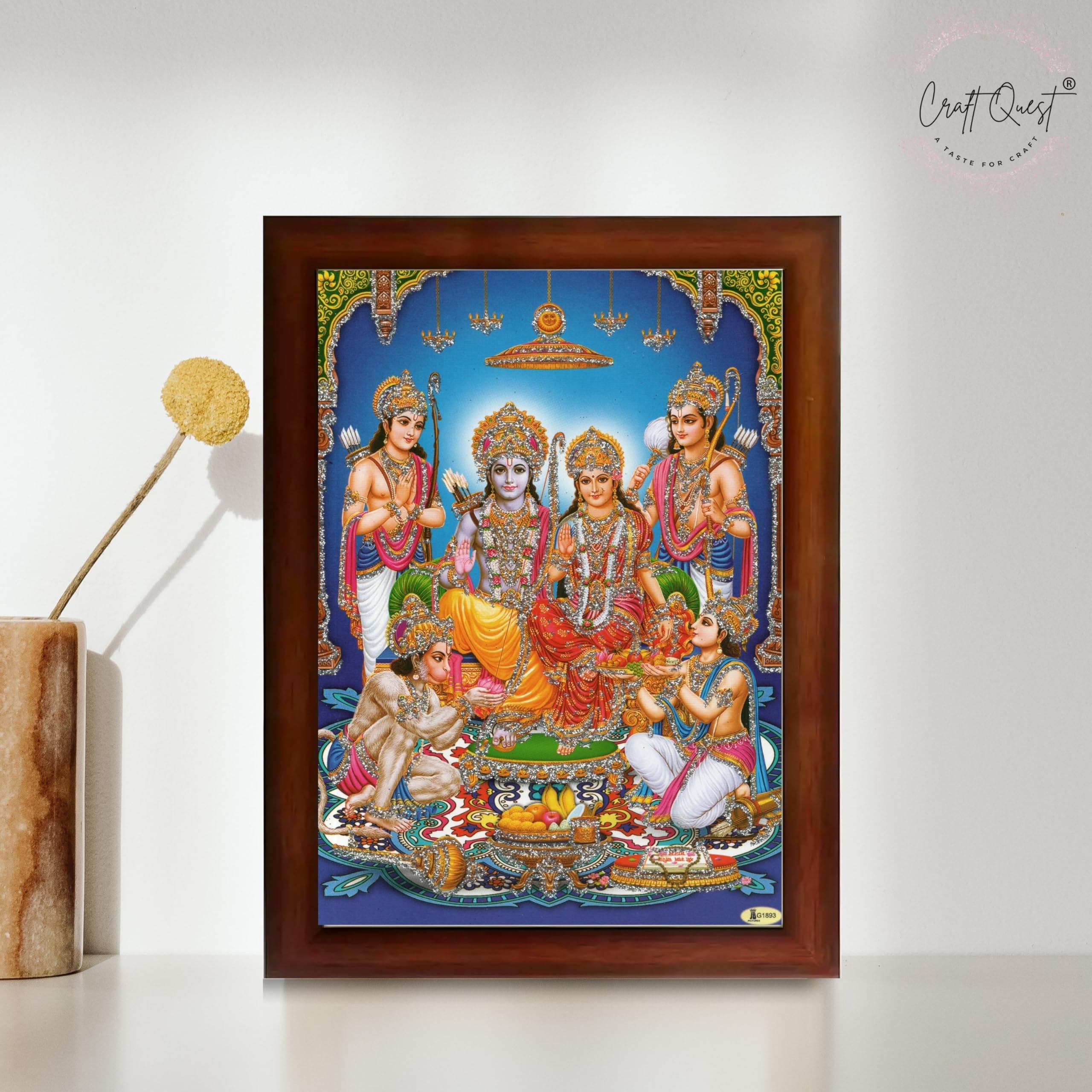 CRAFT QUEST Ram Darbar Lord Shri Ram Ji Sita Mata Parivar Family Wall Painting Framed Home and Pooja Decor
