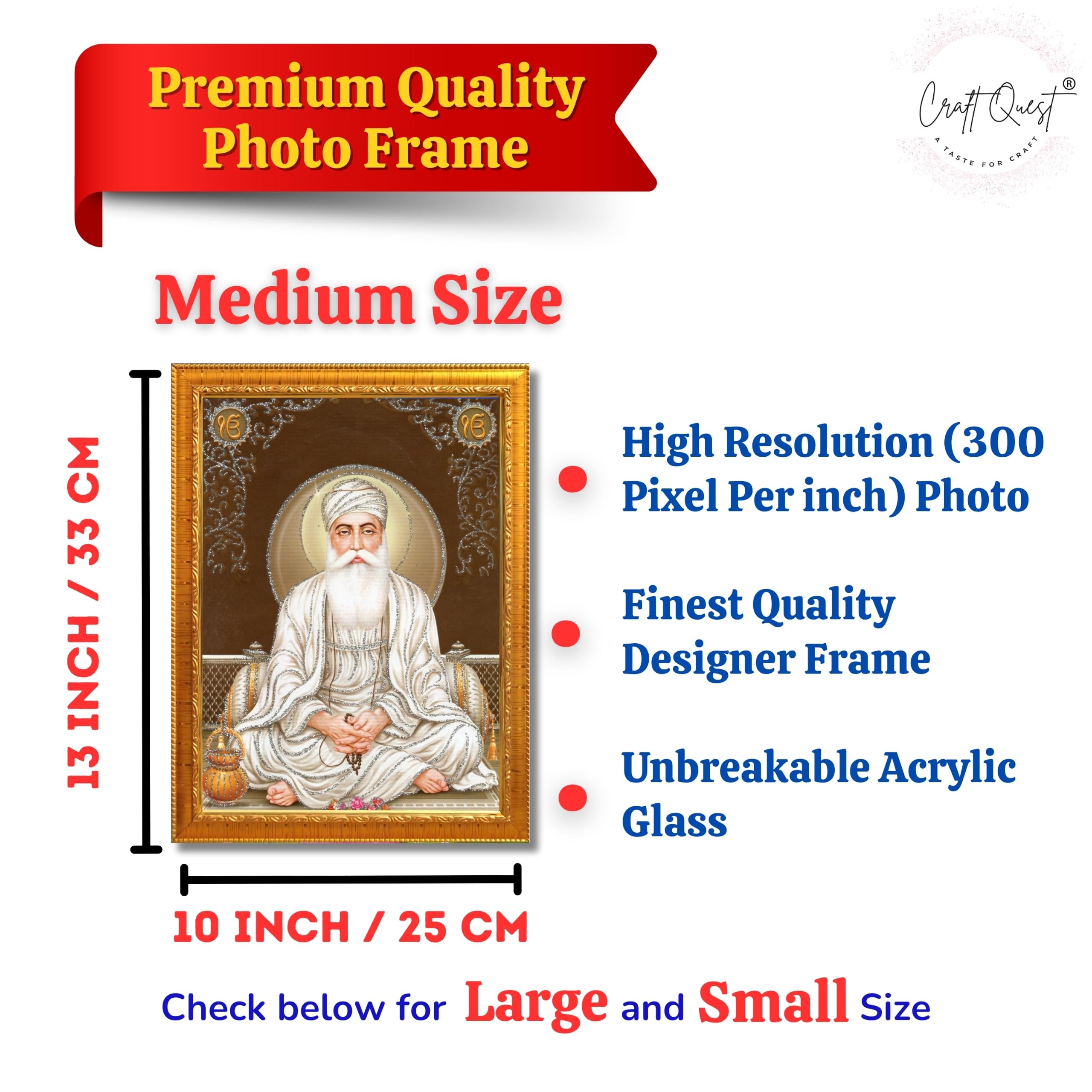 CRAFT QUEST Satnam Waheguru Ji Photo Frame Sikh Guru Photo for Home Decor Religious Painting Decorative Artwork Gift Frame