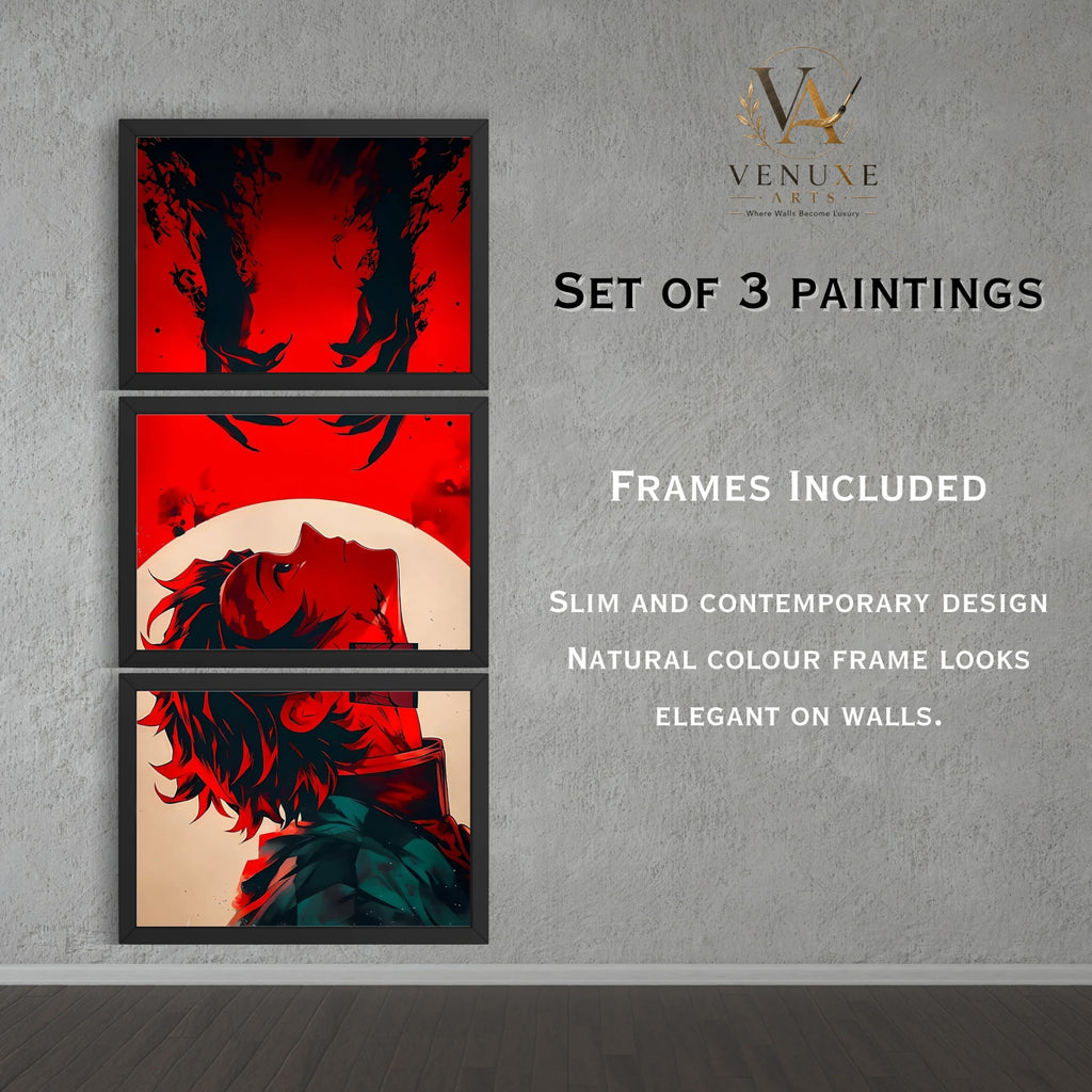 VENUXE ARTS Set Of 3 Anime Characters Wall Framed |Anime Characters Framed Poster for Living Room Bedroom Gaming Room Studio Wall Decor