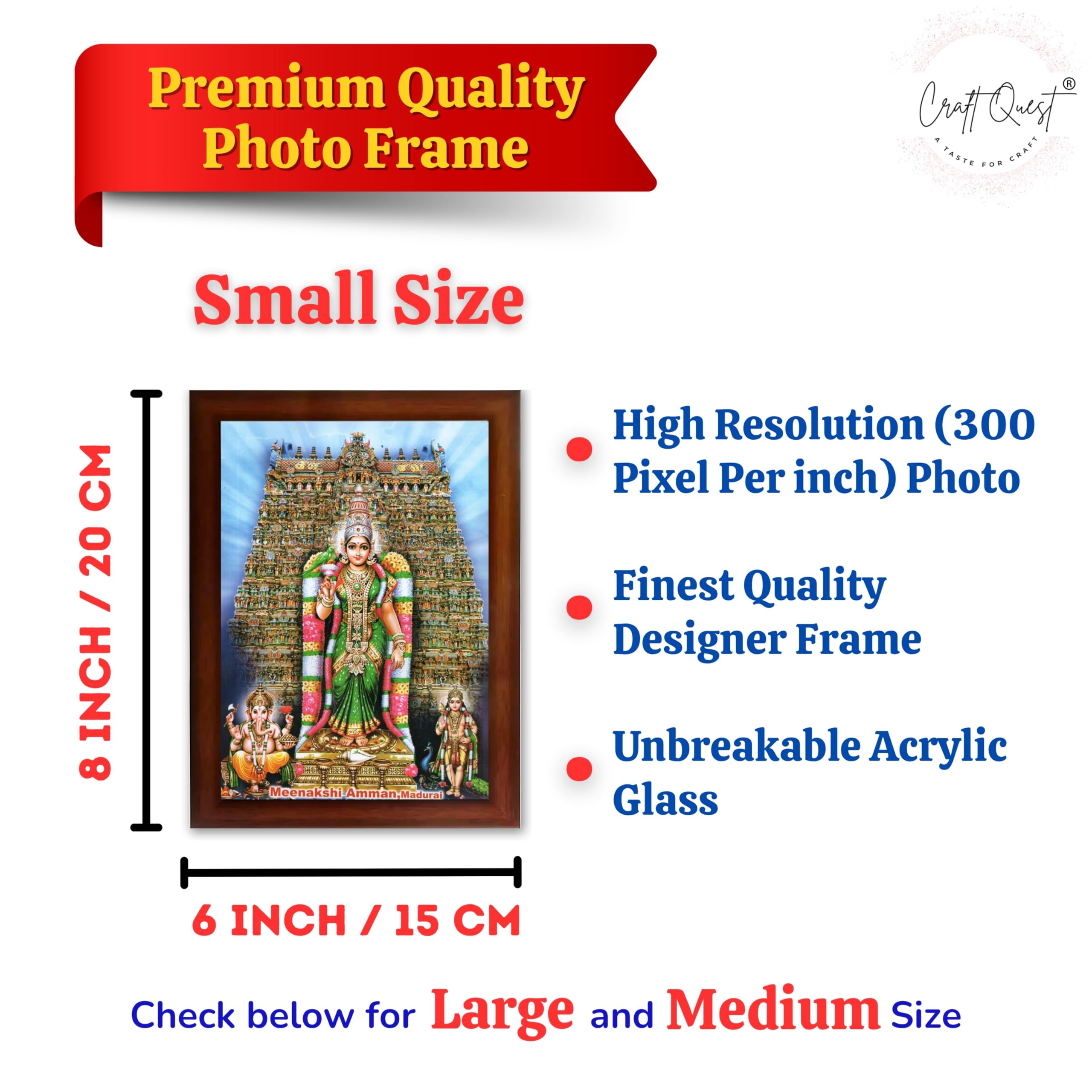 CRAFT QUEST Madurai Meenakshi Amman Madhura Meenatchi Wall Painting Framed Home Decor | South God Picture Frame for Home, Office, Temple & Gifting, Decor