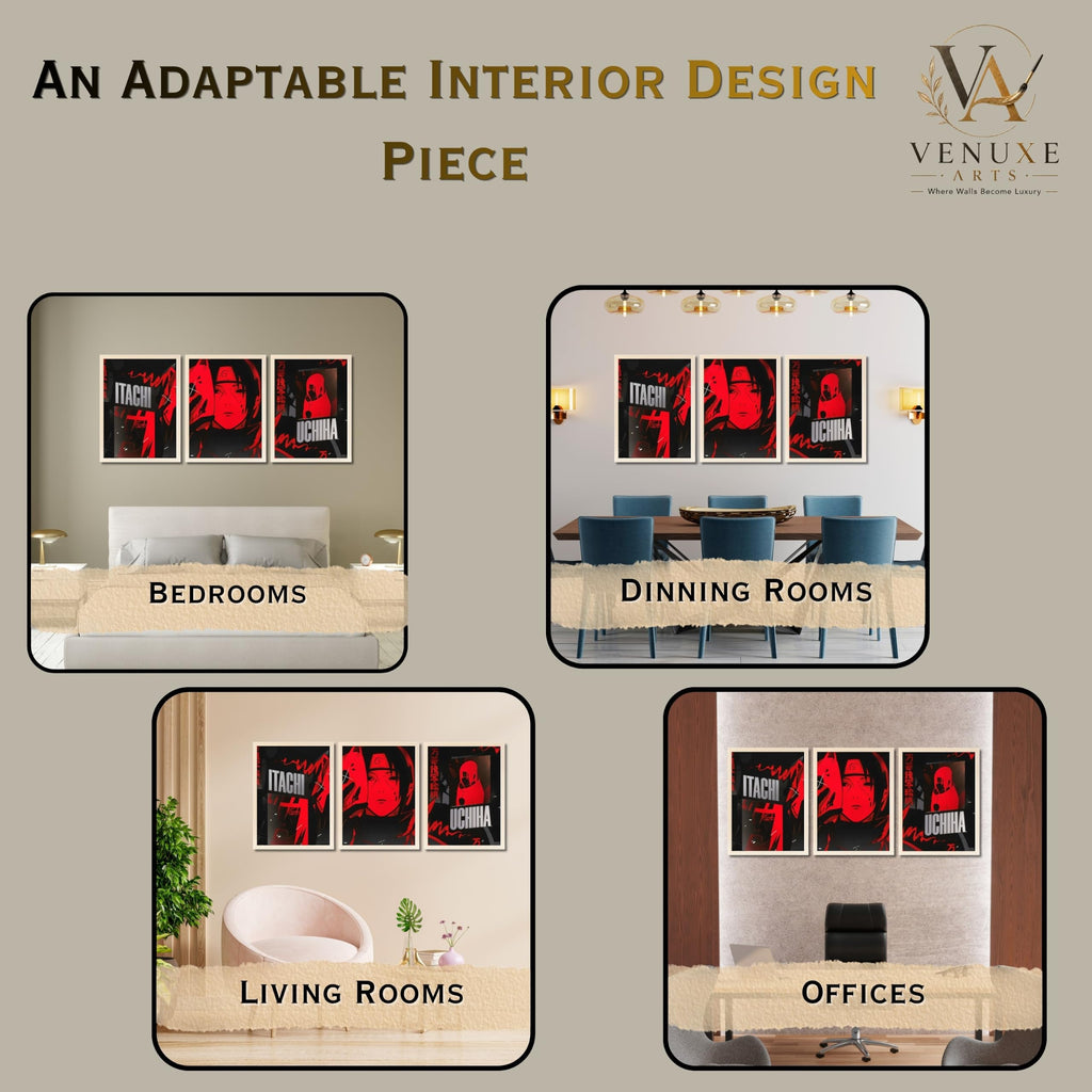 VENUXE ARTS Set Of 3 Anime Characters Wall Framed |Anime Characters Framed Poster for Living Room Bedroom Gaming Room Studio Wall Decor