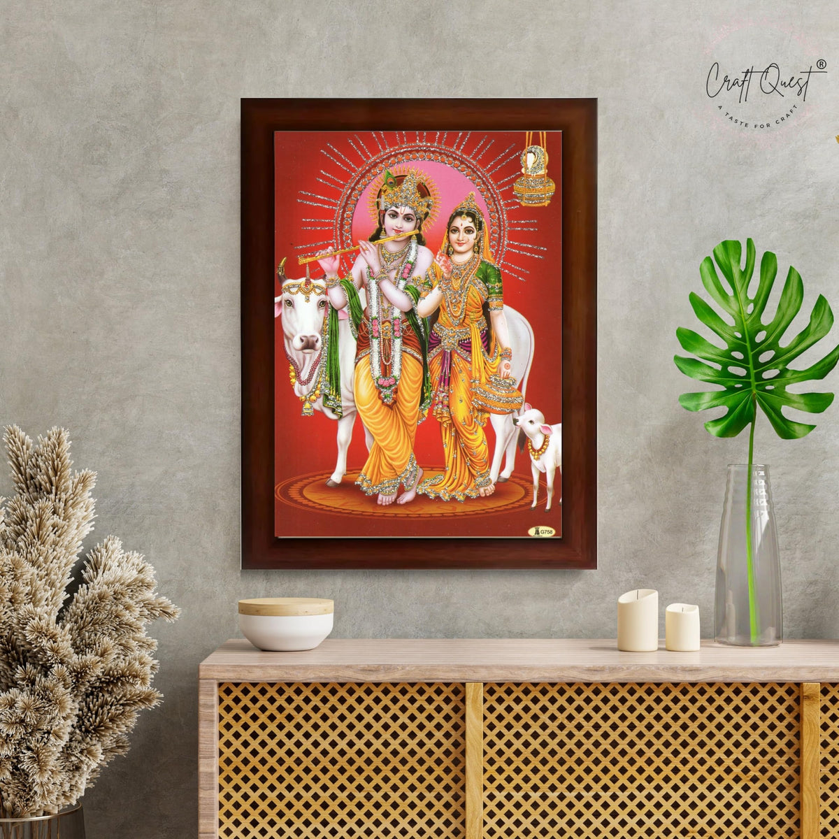 CRAFT QUEST Radha Krishna Photo Frame Wall Painting Framed Home Décor