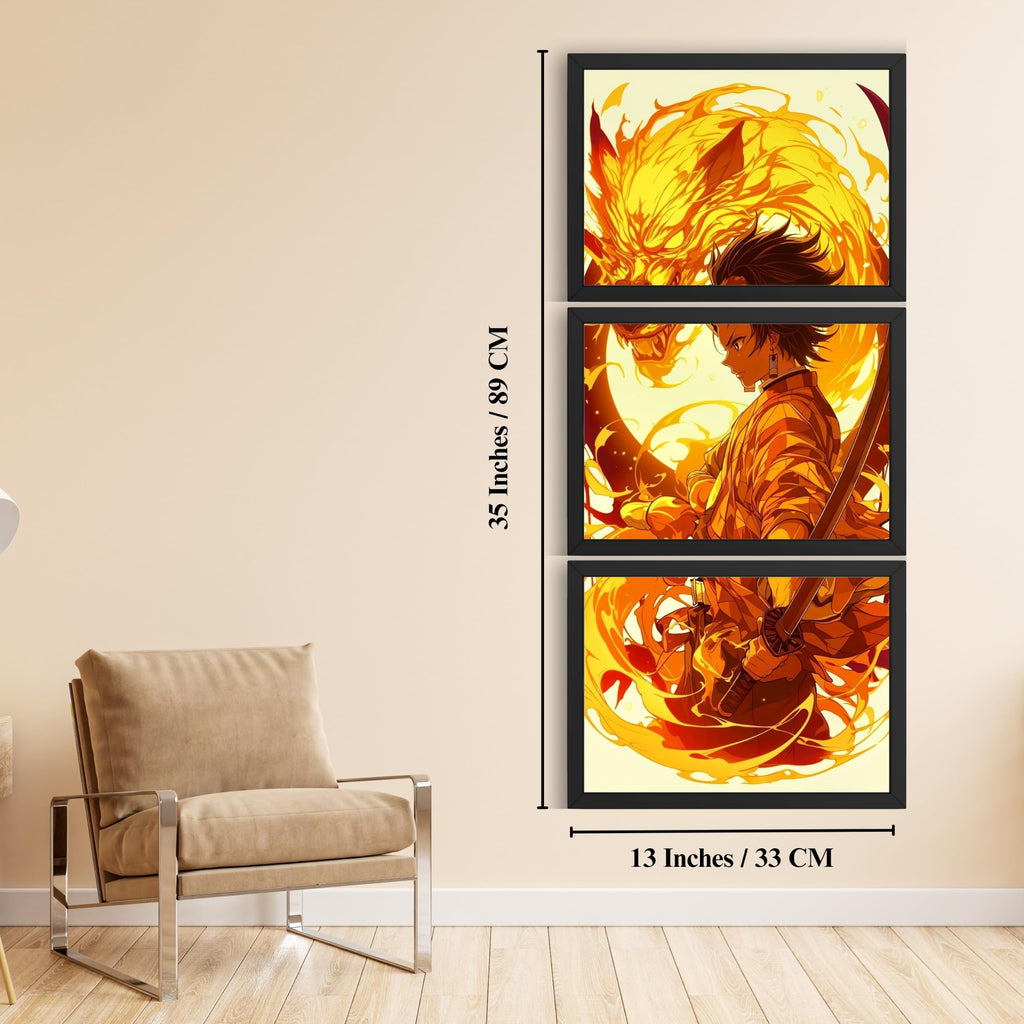 VENUXE ARTS Set Of 3 Anime Characters Wall Framed |Anime Characters Framed Poster for Living Room Bedroom Gaming Room Studio Wall Decor
