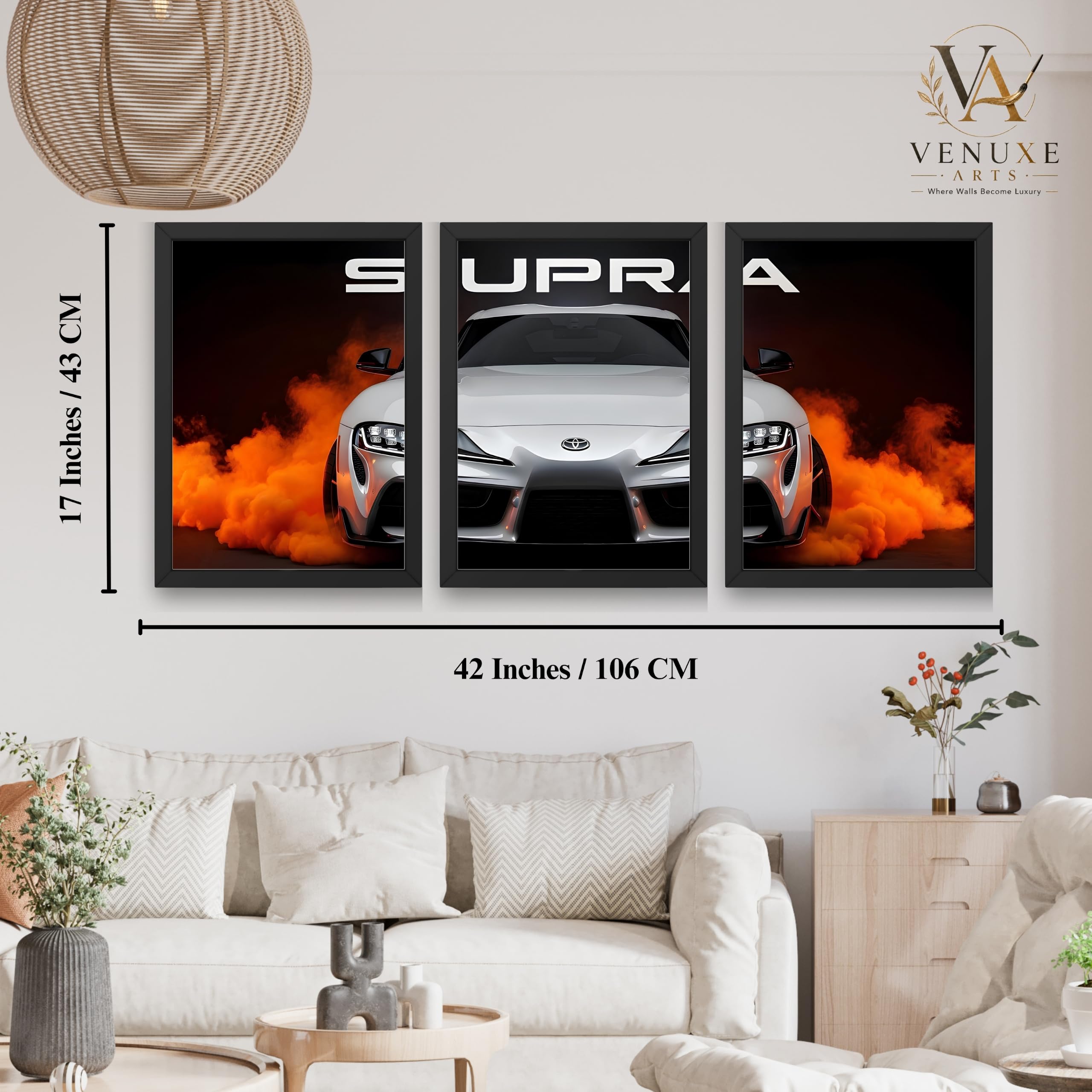 VENUXE ARTS Set Of 3 Big Sports Cars Framed Posters Gift Items for Boys Room Wall Decoration Bedroom Living Room Office Studio Décor | Car Poster Frame for Wall Décor