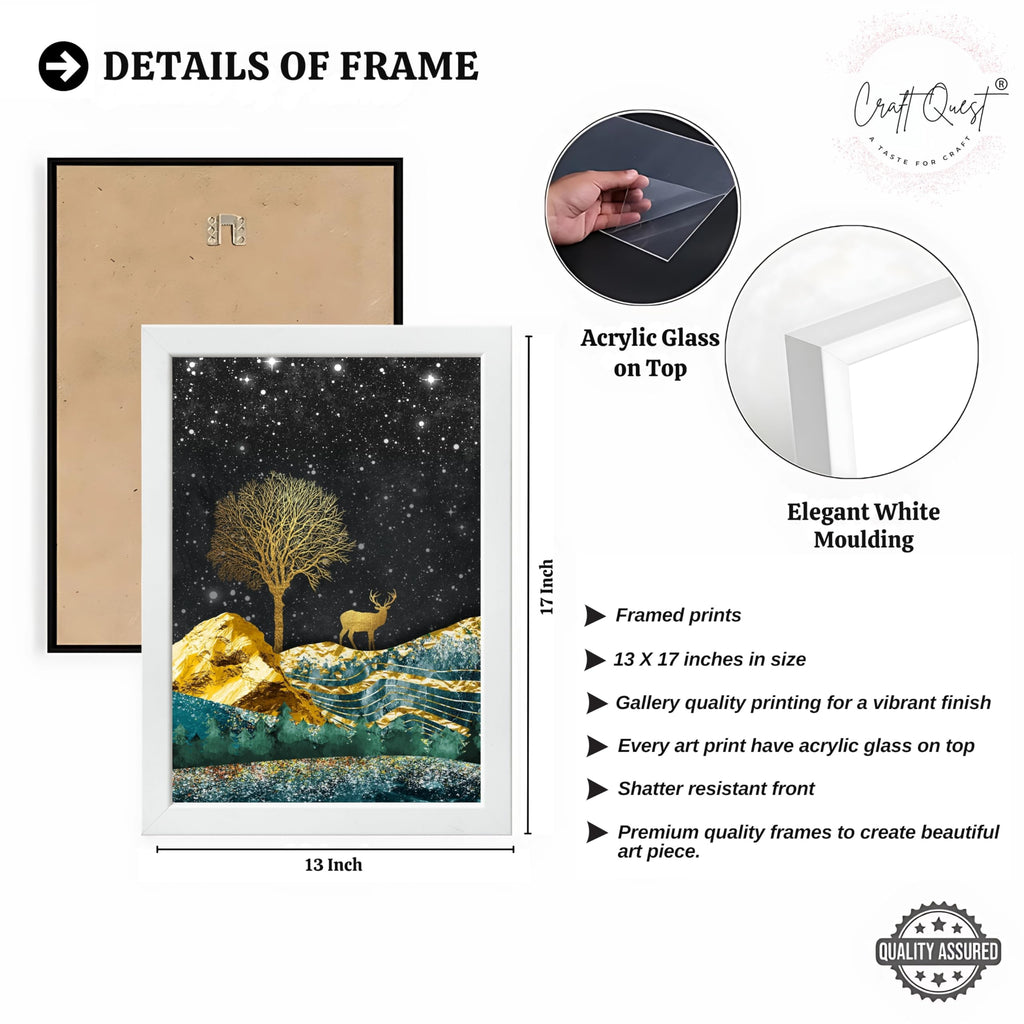 CRAFT QUEST Modern Art Landscape With Turquoise Mountains & Golden Trees Wall Art | Set of 3 Frames for Home Decoration | Ideal for Living Room, Bedroom & Offices