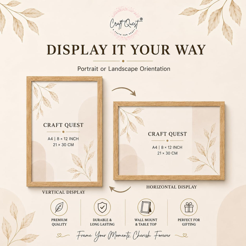 CRAFT QUEST 4X6 Inch Size synthetic Wall Mount Photo frames Single For Home Decoration, Living Room, Office Decoration (Natural, Set of 1)