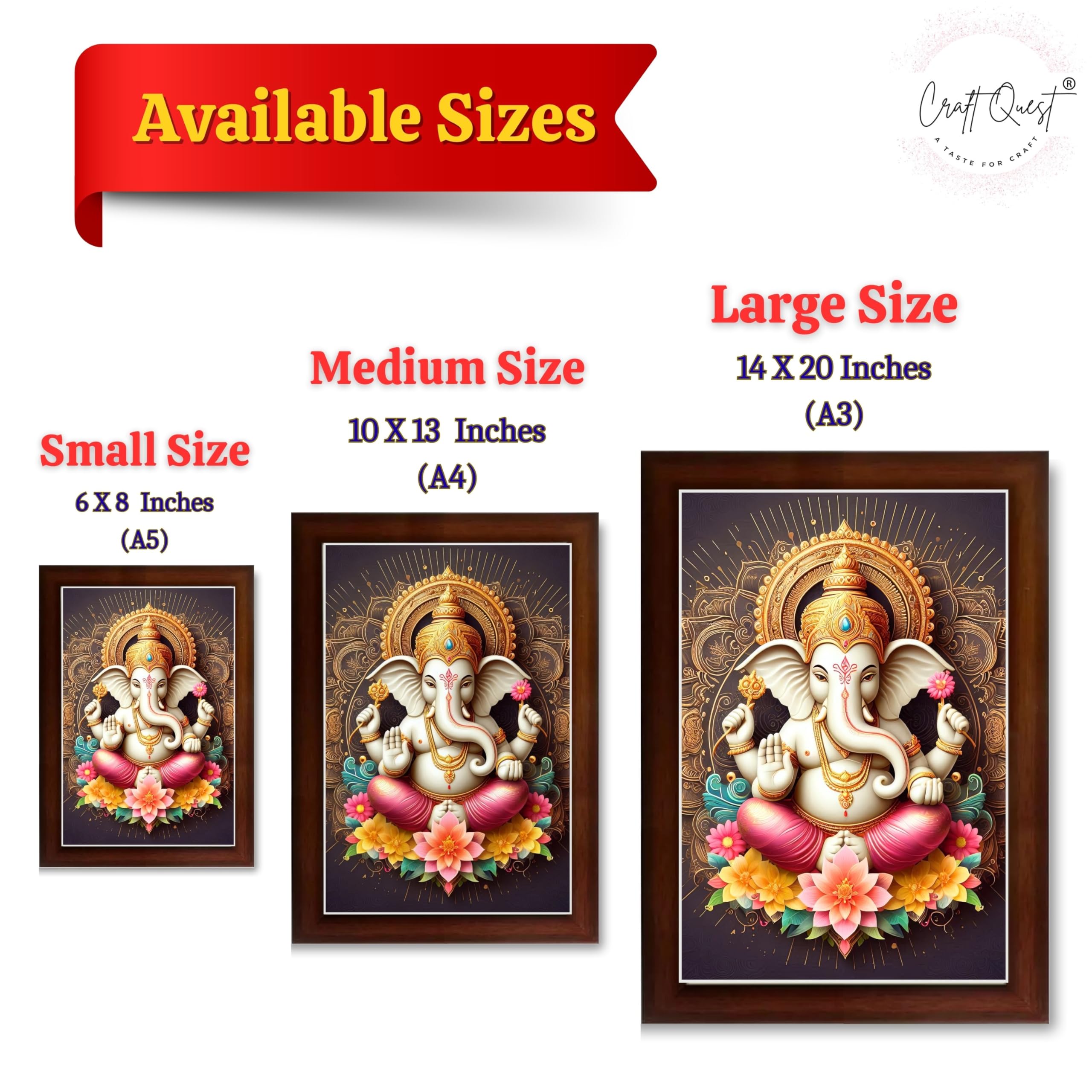 CRAFT QUEST Lord Ganpati Ganesh ji God Frame for Pooja Room Home & Wall Decor GA-255