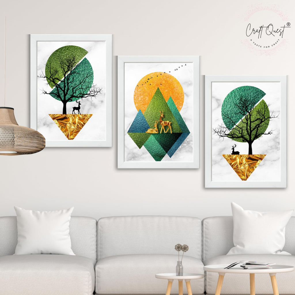 CRAFT QUEST Modern Art Abstract Wall Art | Set of 3 Frames for Home Decoration | Ideal for Living Room, Bedroom & Offices