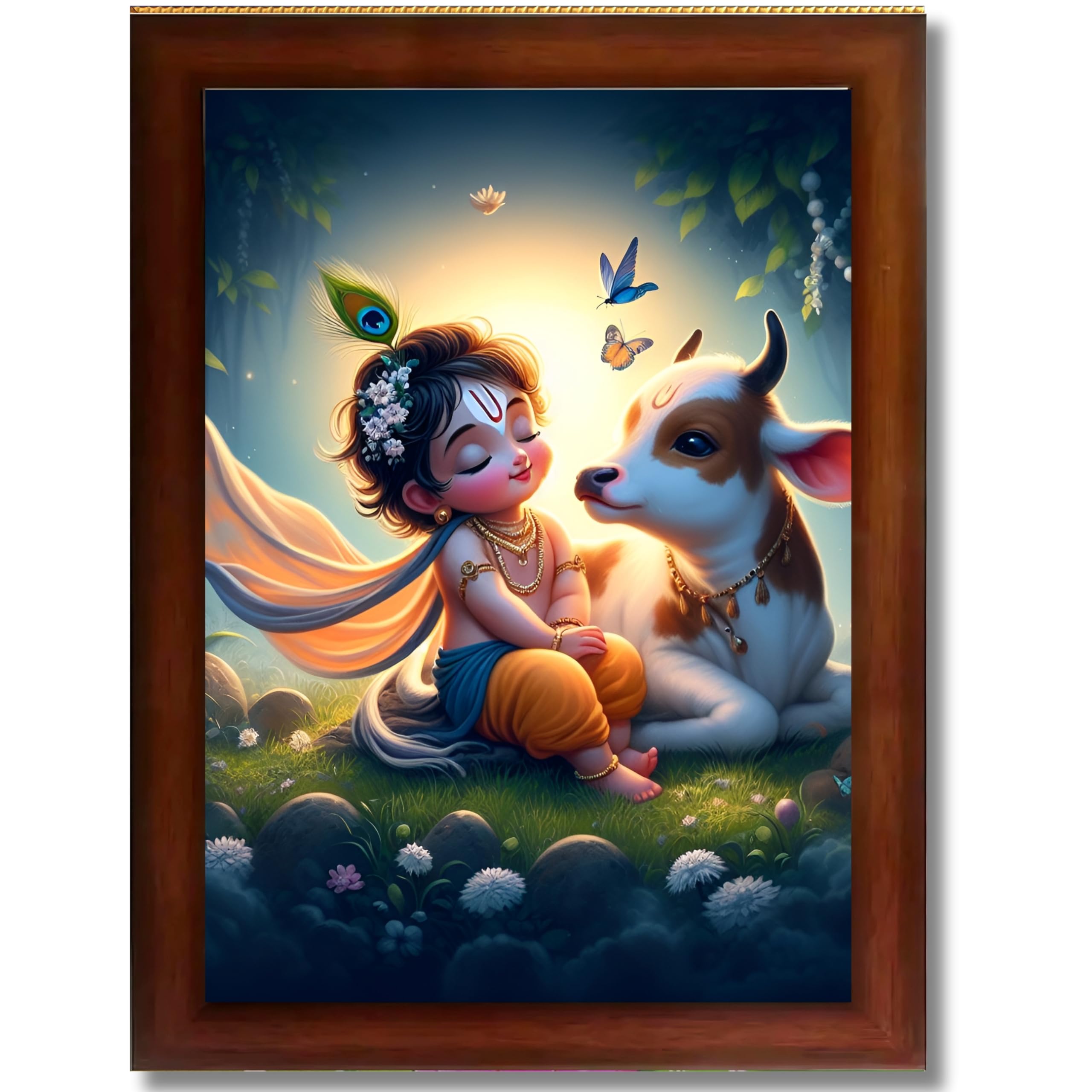 CRAFT QUEST Cute Bal Gopal HD Print | Premium Transparent Frame for Home Temple, Office Desk, Car Dashboard