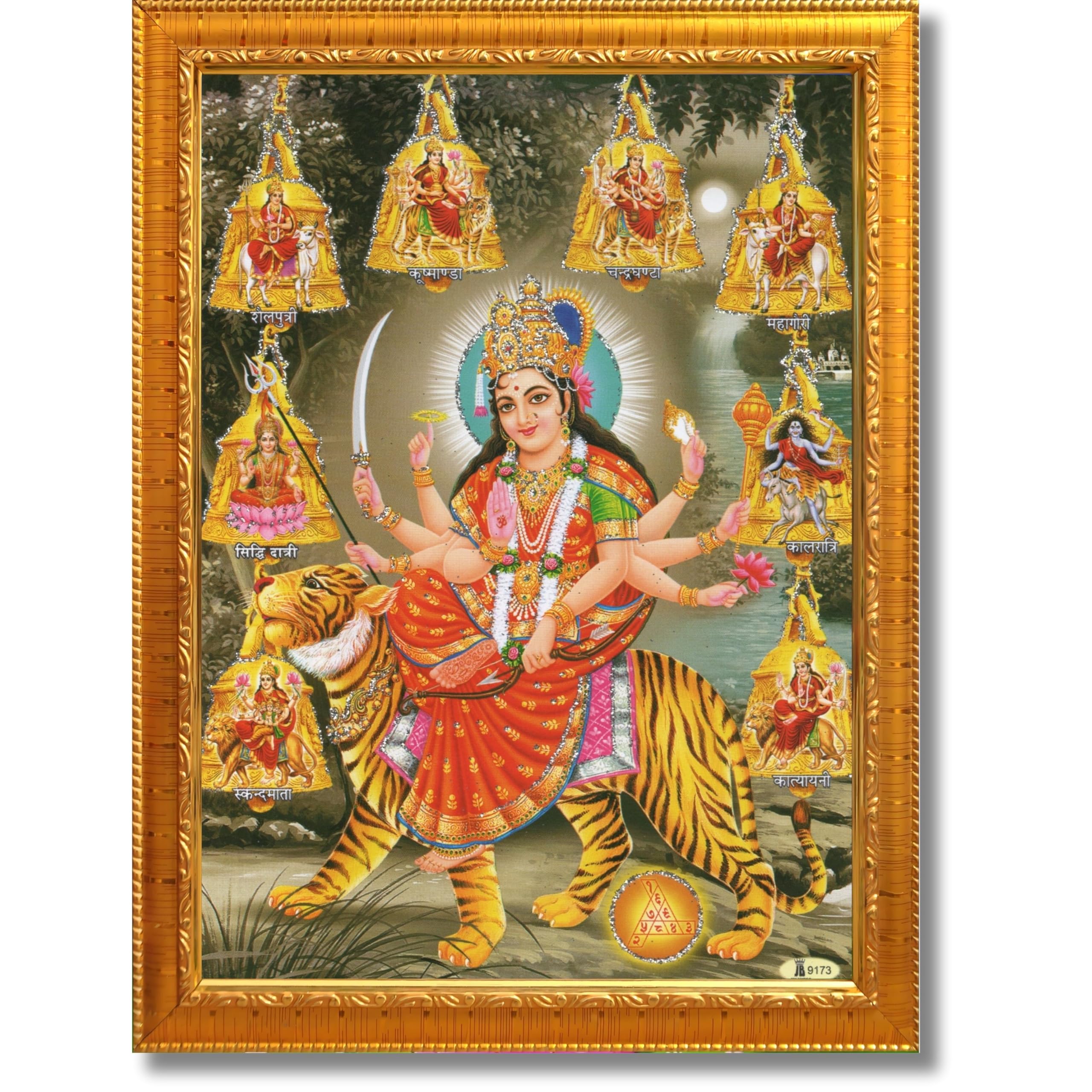 CRAFT QUEST Durga Maa Nav Navdurga Wall Painting Framed Home and Pooja,Office Decor Items