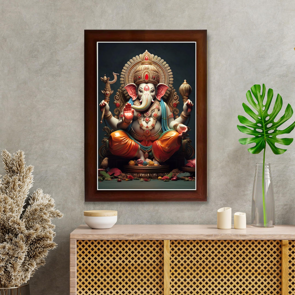 CRAFT QUEST Lord Ganesha Modern Wall Art Painting With Frame For Pooja, Home and Office Decor,