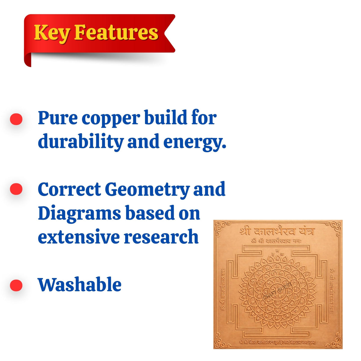 CRAFT QUEST Shree Kaal Bhairav Yantra Yantra Orignal - Copper - (3 X 3 inches, Brown)
