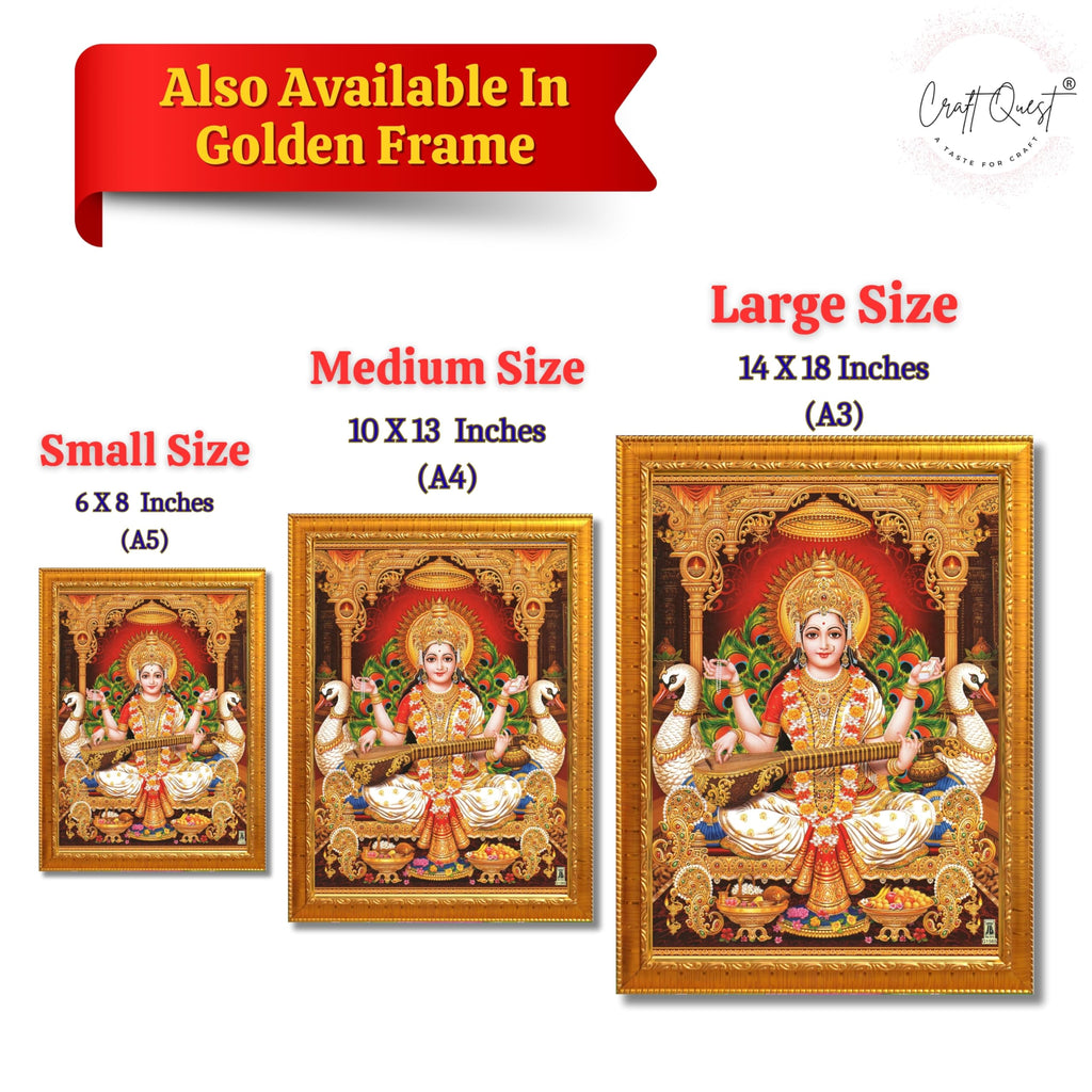 CRAFT QUEST Saraswati Devi Goddess Saraswathi Maa Wall Painting Framed For Home Décor Synthetic wooden Framed