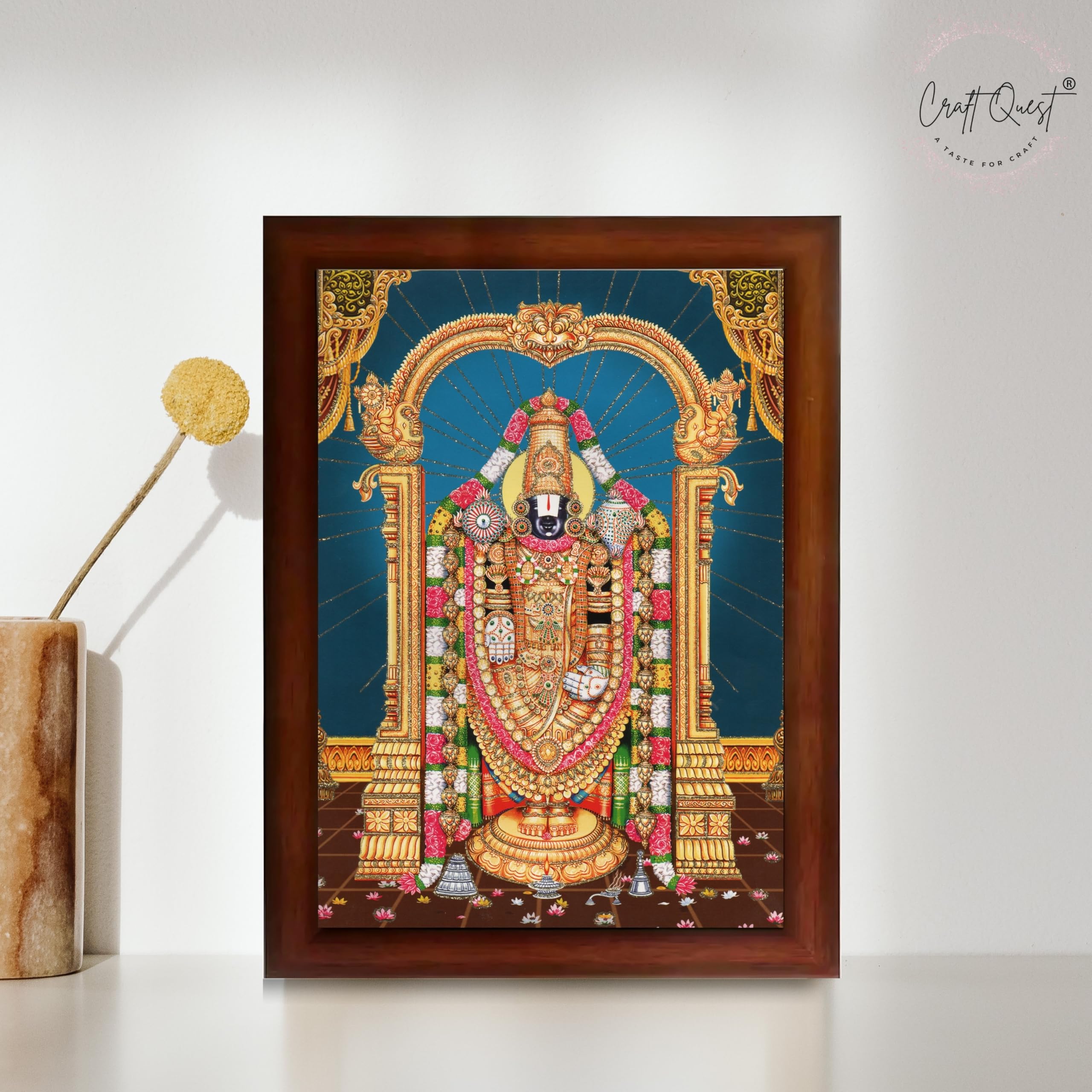 CRAFT QUEST Lord Tirupati Balaji Lakshmi Venkateshwara Swamy Wall Painting Framed Home Room Decor