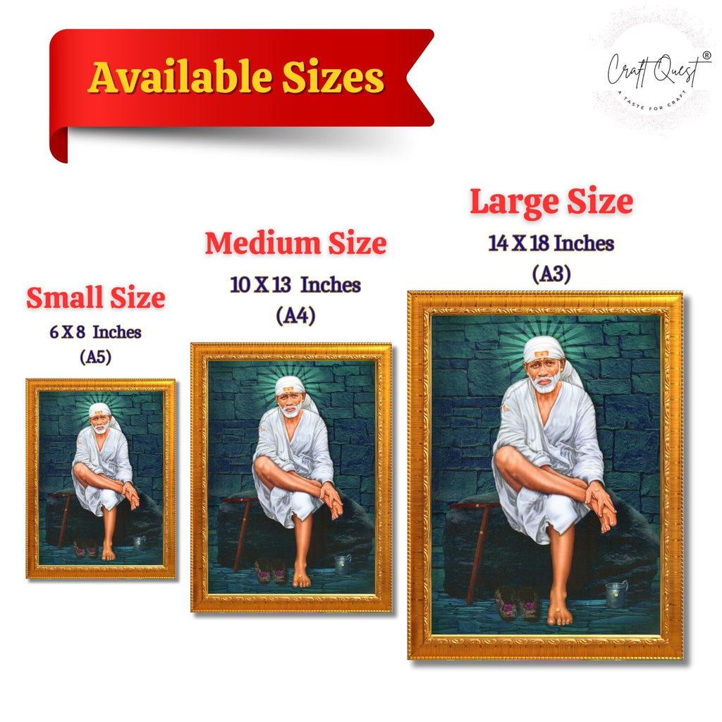 CRAFT QUEST Saibaba Sai Baba Shirdi Sainath Wall Painting Framed Home Décor, Ideal for Home, Office, Temple & Puja Room, Wall Decor