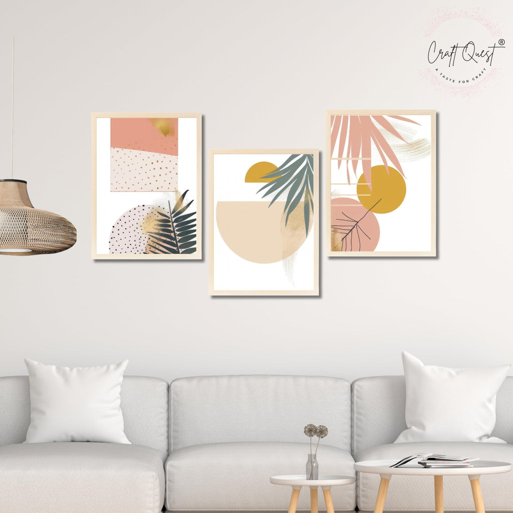 CRAFT QUEST SET OF 3 Abstract Paintings Modern Art | Set of 3 Frames for Home Decoration | Ideal for Living Room, Bedroom & Offices