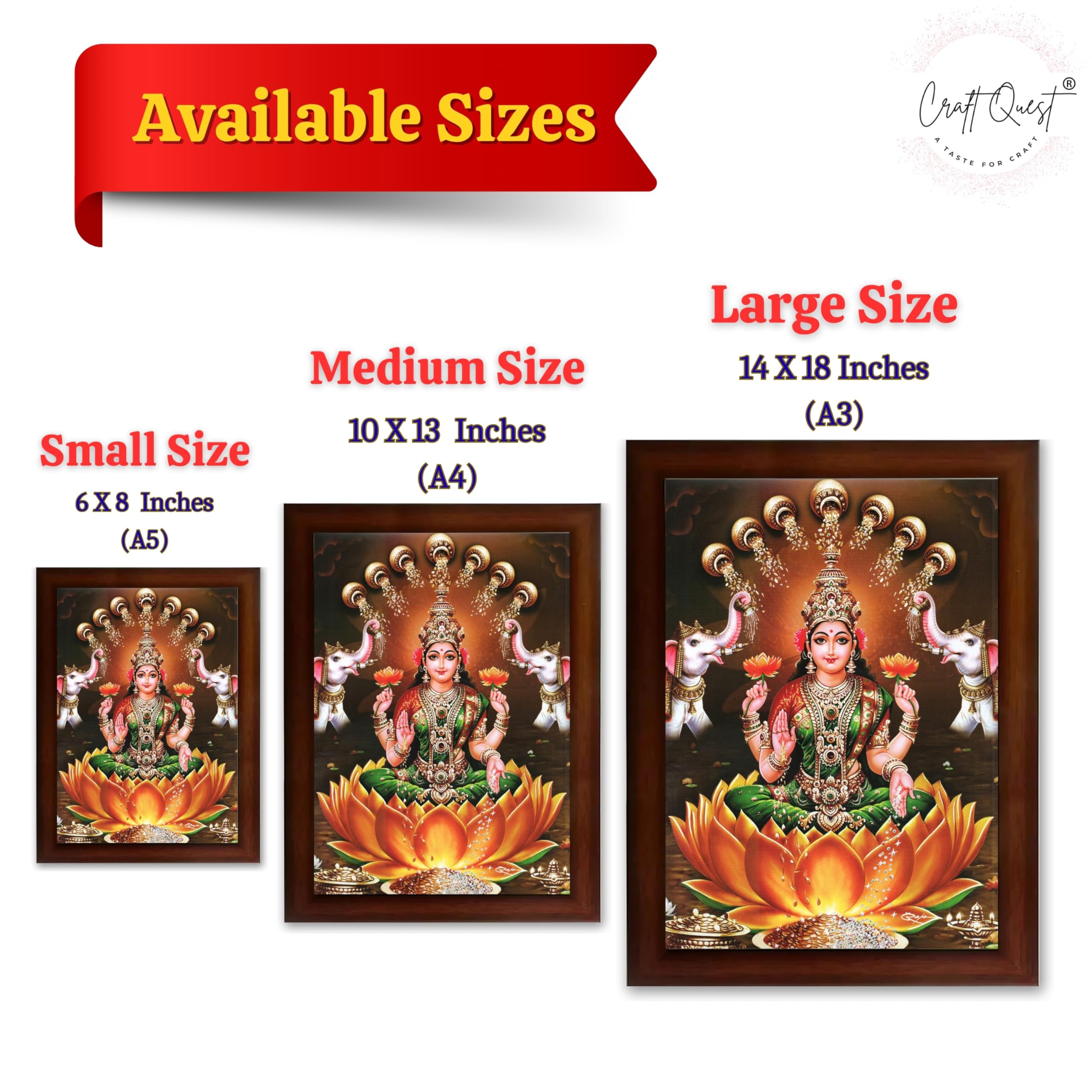 CRAFT QUEST Goddess Lakshmi Mata Wall Painting Photo Framed | Acrylic Glass, Lightweight & Waterproof | Ideal for Home, Office, Temple & Puja Room, Wall Decor