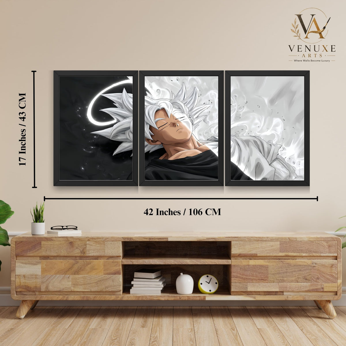 VENUXE ARTS Set Of 3 Anime Characters Wall Framed |Anime Characters Framed Poster for Living Room Bedroom Gaming Room Studio Wall Decor