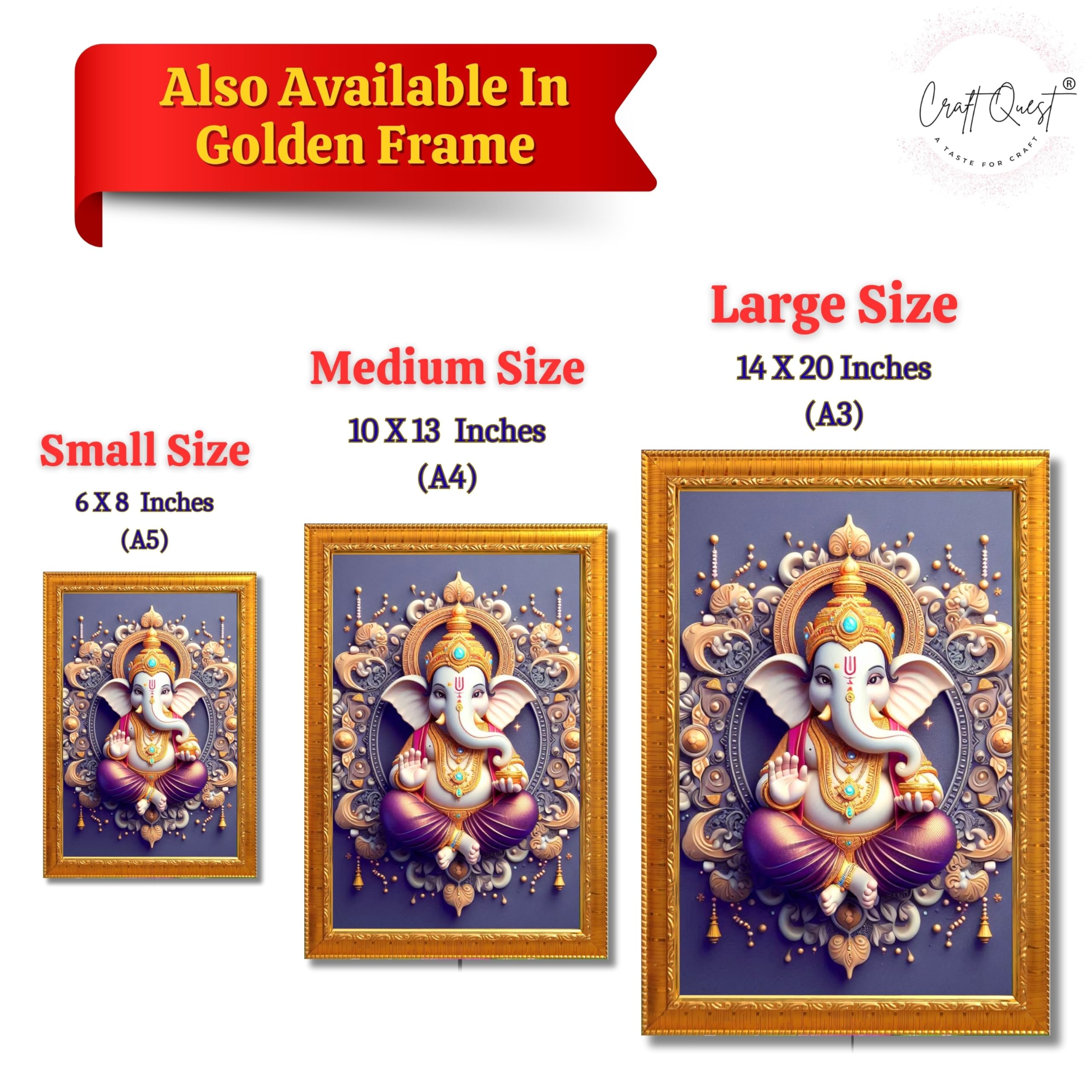 CRAFT QUEST Lord Ganesh Ganpati Ganapathi Hanging Wall Painting Framed For Home Décor