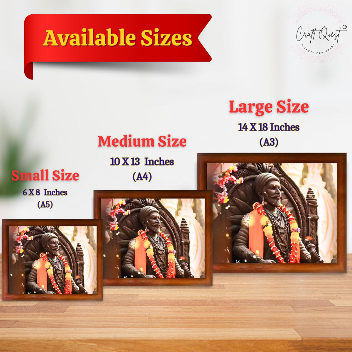 CRAFT QUEST Chattrapati Shivaji Maharaj Wall Photo Frame With Acrylic Sheet | Lightweight | Home Decoration Item | Best Gifting Option