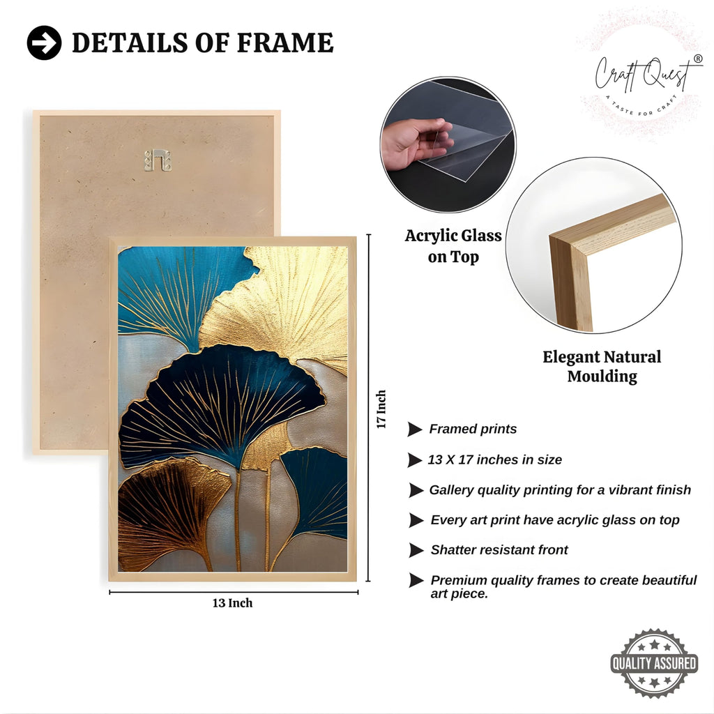 CRAFT QUEST Modern Art Abstract Aureate Geometry Wall Art | Set of 3 Frames for Home Decoration | Ideal for Living Room, Bedroom & Offices