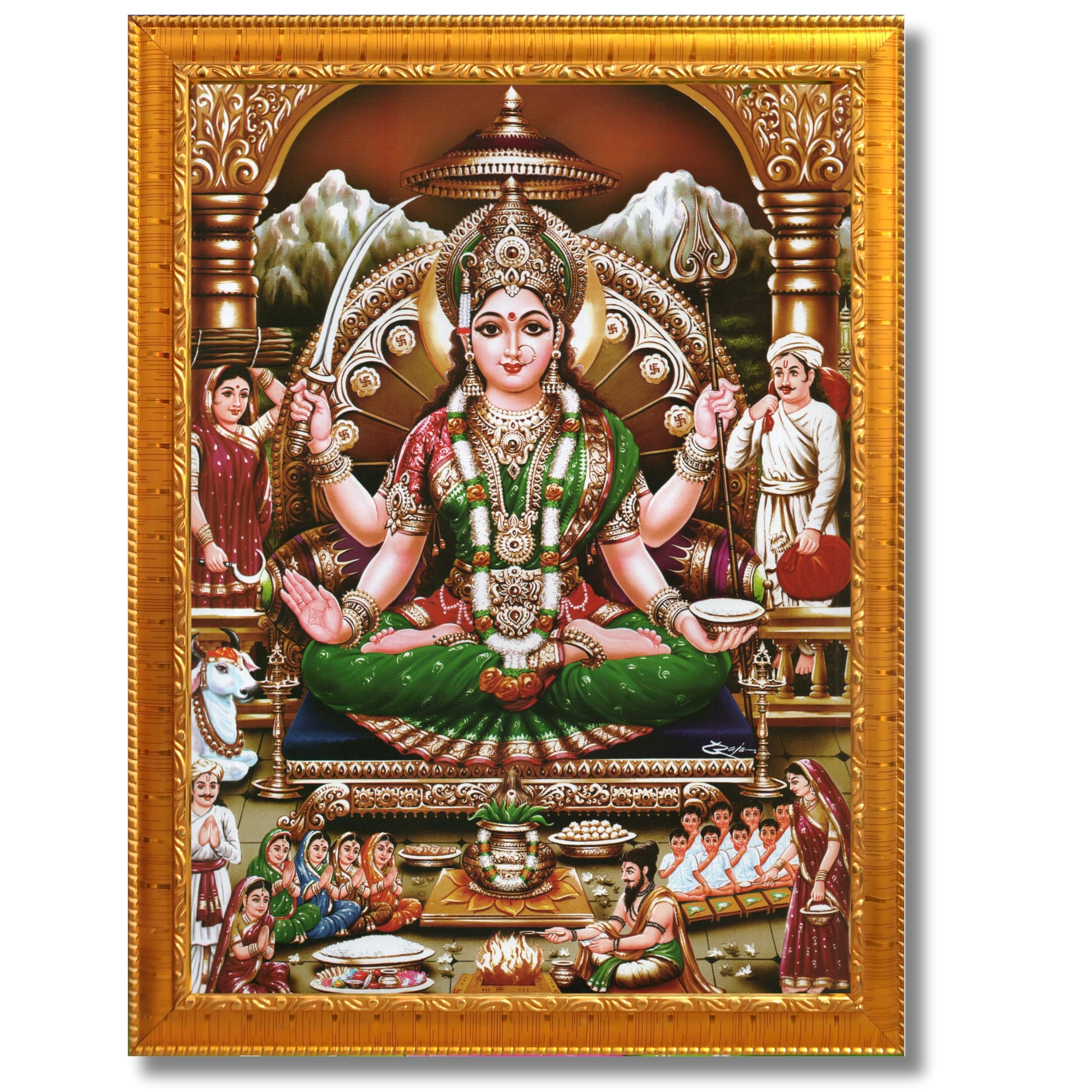 CRAFT QUEST Goddess Santoshi Mata/Devi Santhoshi Maa Photo Frame for Pooja, Home, Temple, Gift, Wall Décor Item