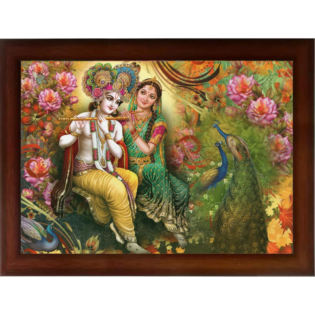 Craft Quest Radha Krishna Sparkle Coated Home Decorative Gift Item Framed Painting (10 X 14 Inches, Brown) RK1013-105