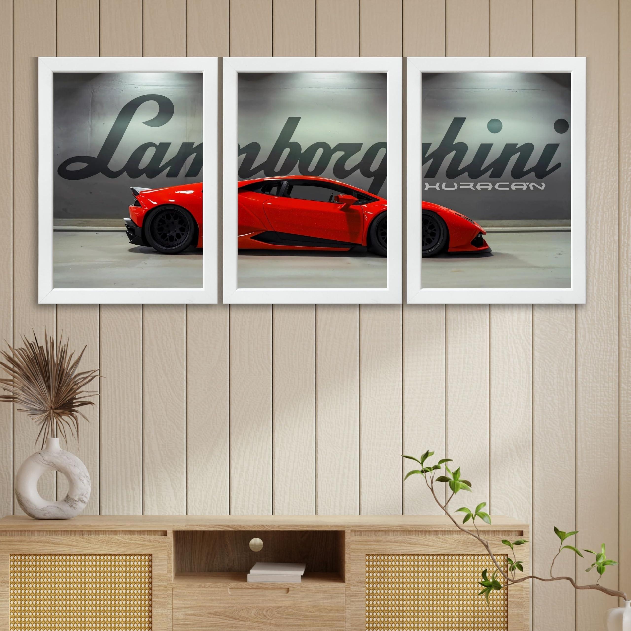 VENUXE ARTS Set Of 3 Big Sports Cars Framed Posters Gift Items for Boys Room Wall Decoration Bedroom Living Room Office Studio Décor | Car Poster Frame for Wall Décor