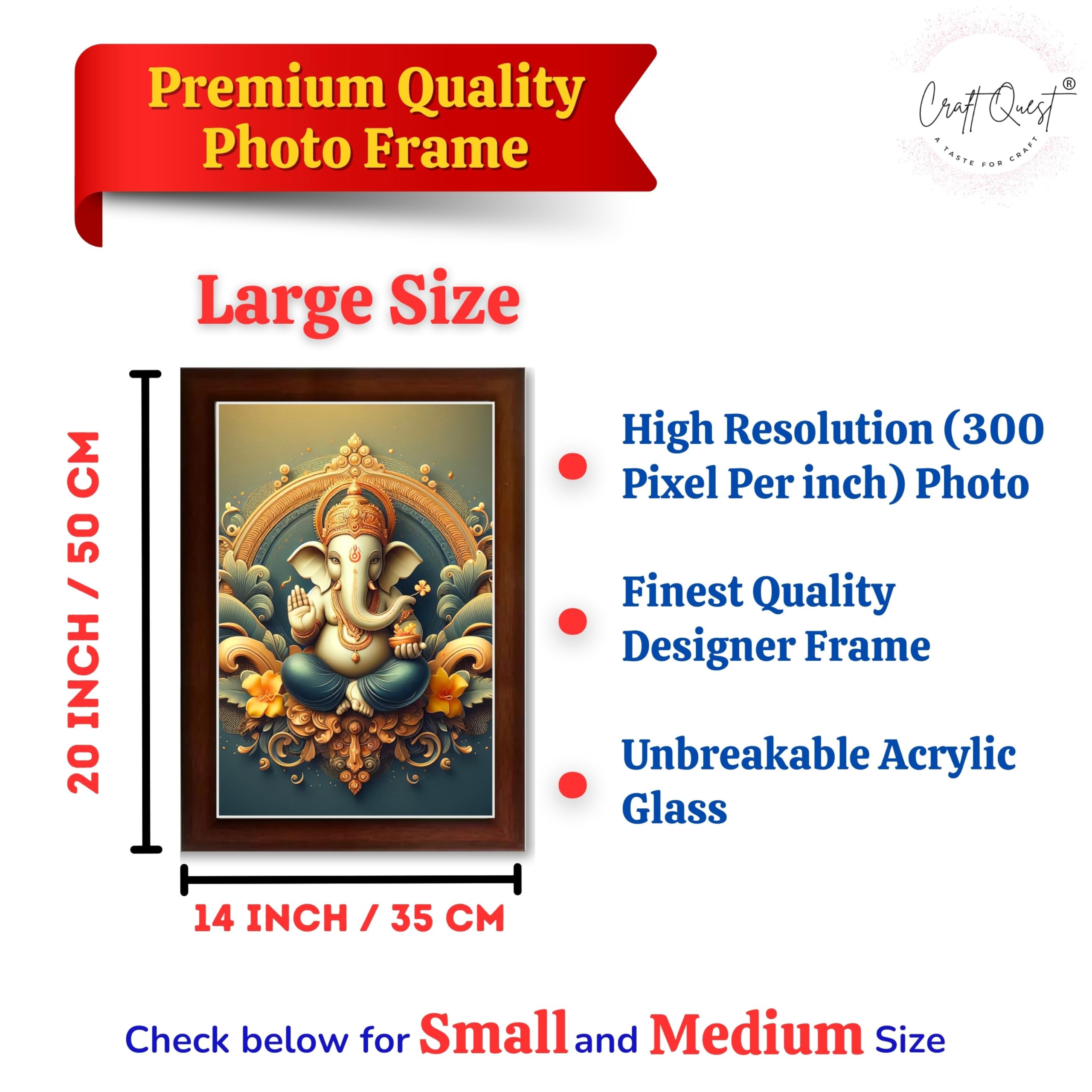 CRAFT QUEST Lord Ganpati Ganesh ji God Frame for Pooja Room & Wall Decor GA-254