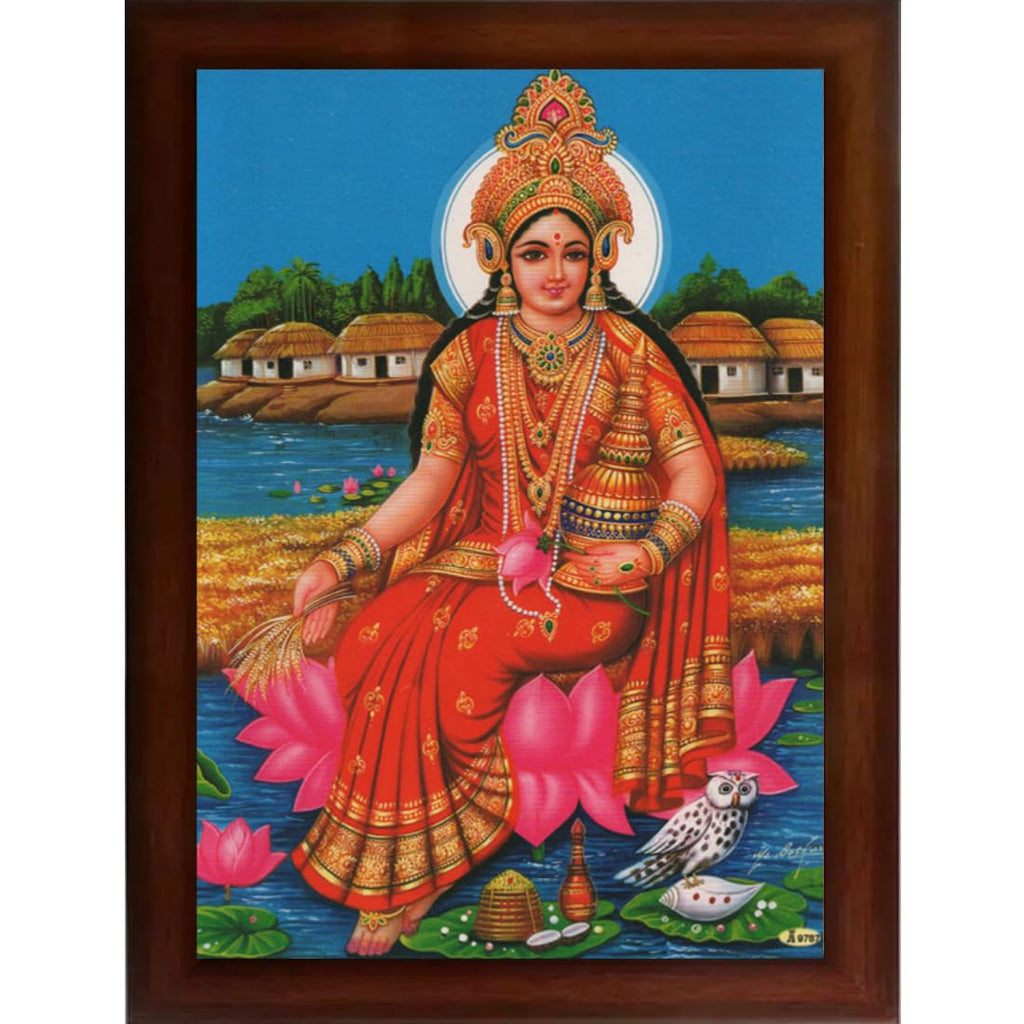 CRAFT QUEST Goddess Lakshmi Devi with Owl Wall Painting Frame Home Decor