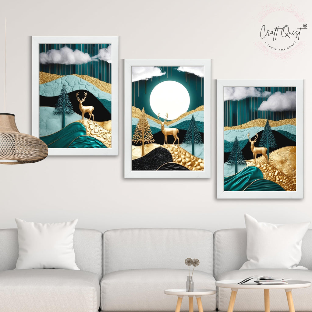 CRAFT QUEST Modern Art Luxury Landscape Wall Art | Set of 3 Frames for Home Decoration | Ideal for Living Room, Bedroom & Offices