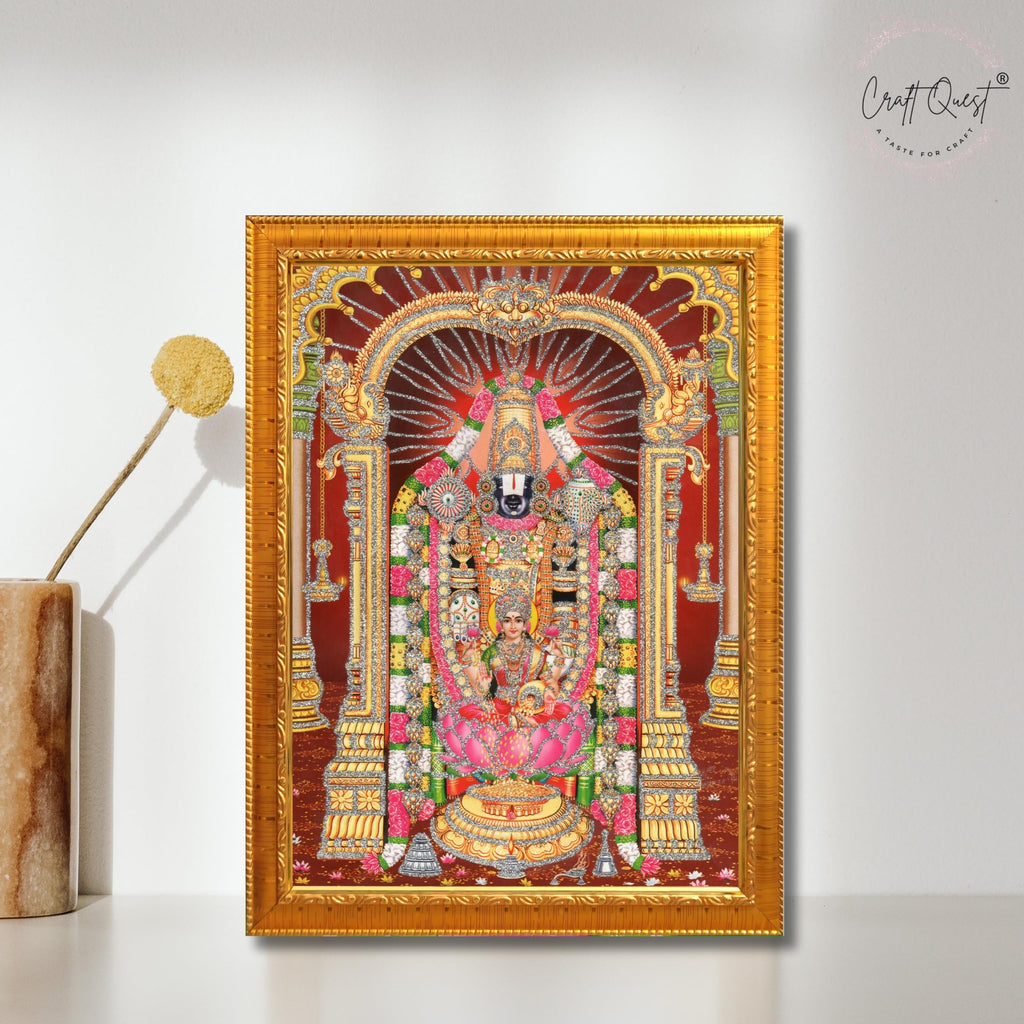 CRAFT QUEST Tirupati Balaji Lord Venkateshwara Swamy Wall Painting Framed Home and Pooja Décor