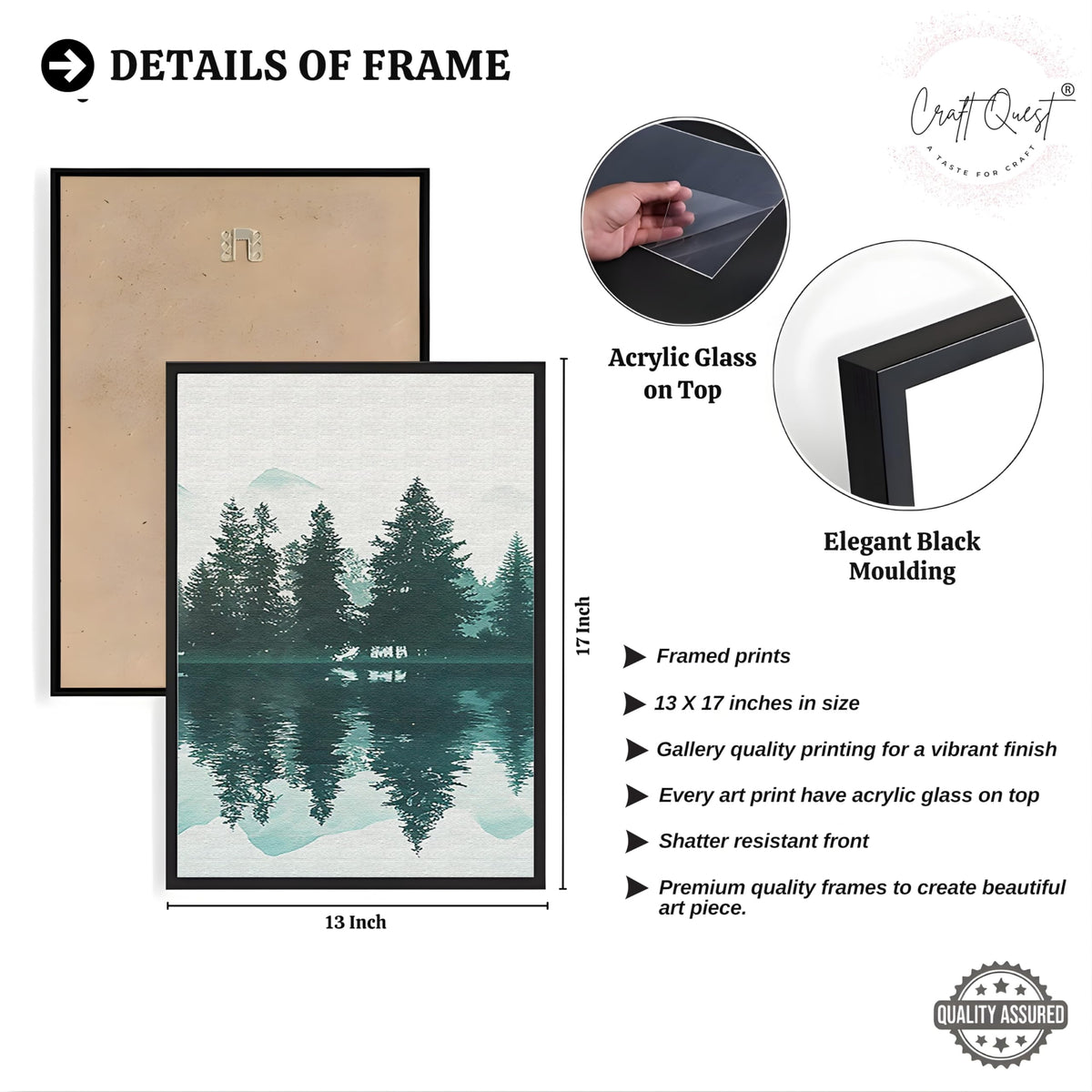 CRAFT QUEST Nature Inspired Series Paintings With Trees & Mountains Wall Art | Set of 3 Frames for Home Decoration | Ideal for Living Room, Bedroom & Offices