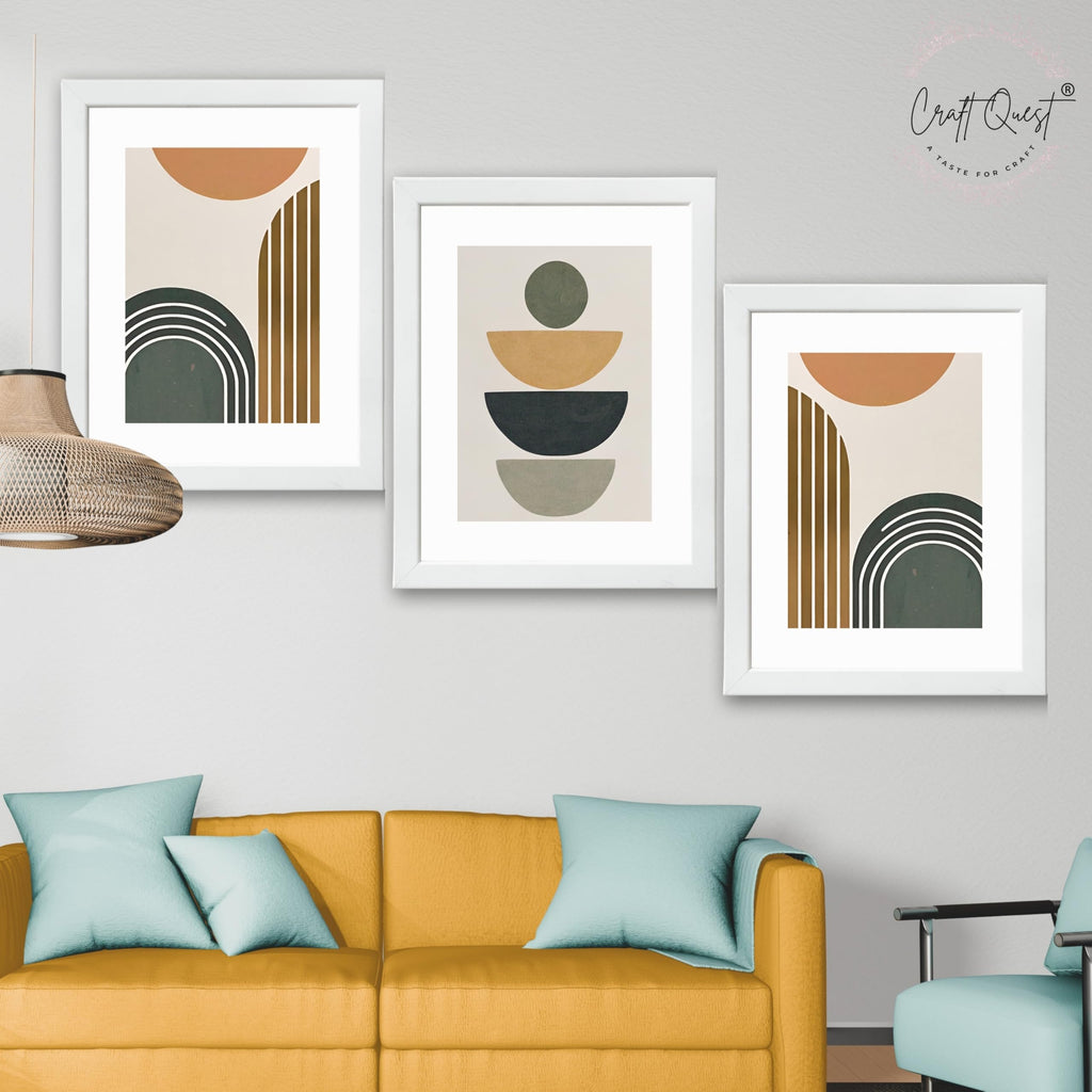 CRAFT QUEST Abstract With Different Shapes | Set of 3 Frames for Home Decoration | Ideal for Living Room, Bedroom & Offices