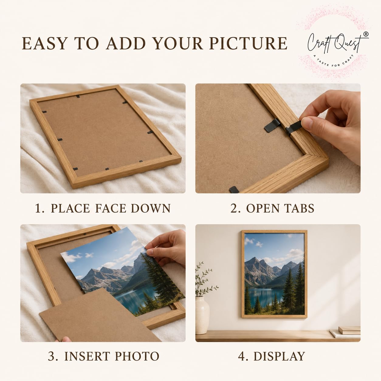 CRAFT QUEST 4X6 Inch Size synthetic Wall Mount Photo frames Single For Home Decoration, Living Room, Office Decoration (Natural, Set of 1)