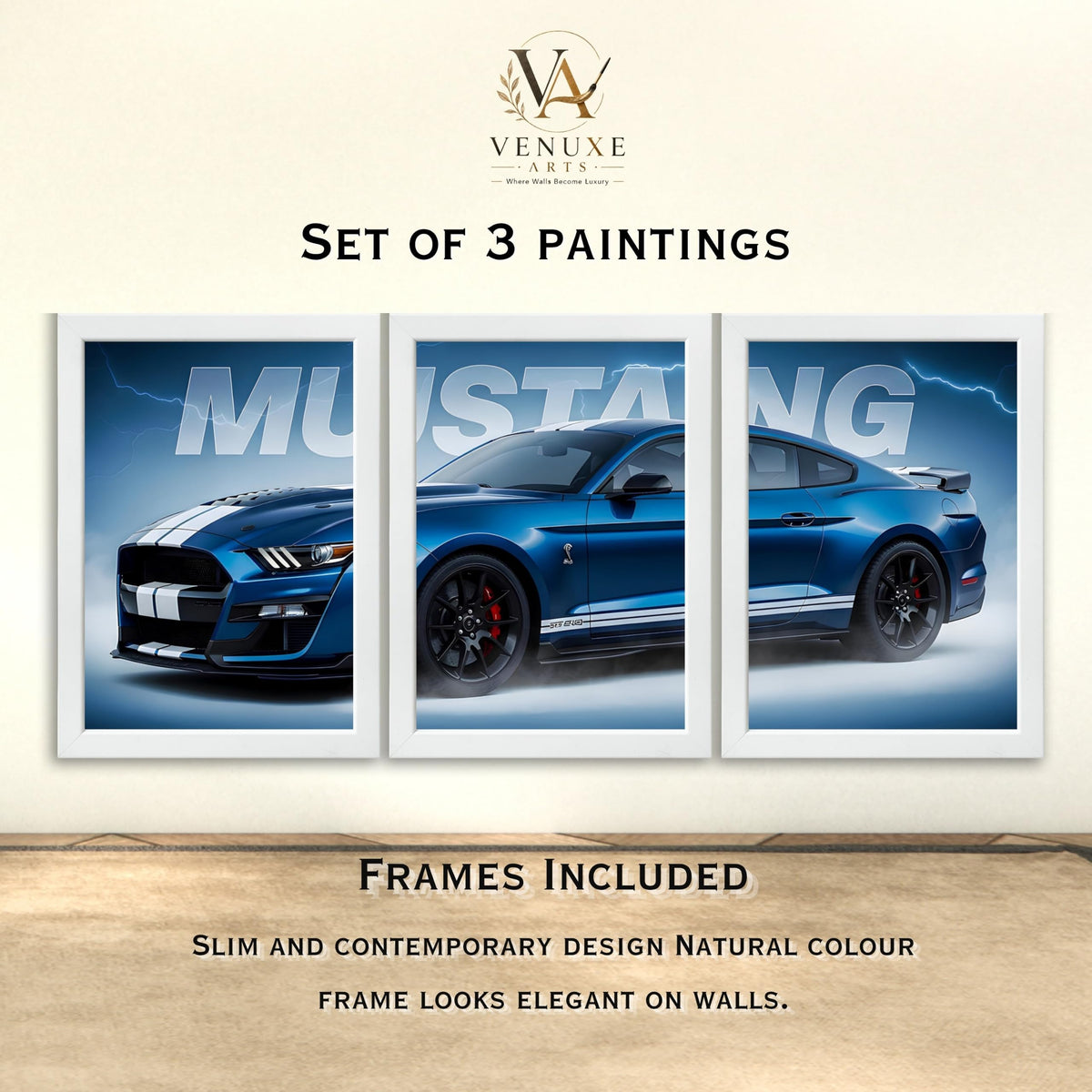 VENUXE ARTS Set Of 3 Big Sports Cars Framed Posters Gift Items for Boys Room Wall Decoration Bedroom, Living Room, Office, Studio Décor | Car Poster Frame for Wall Décor