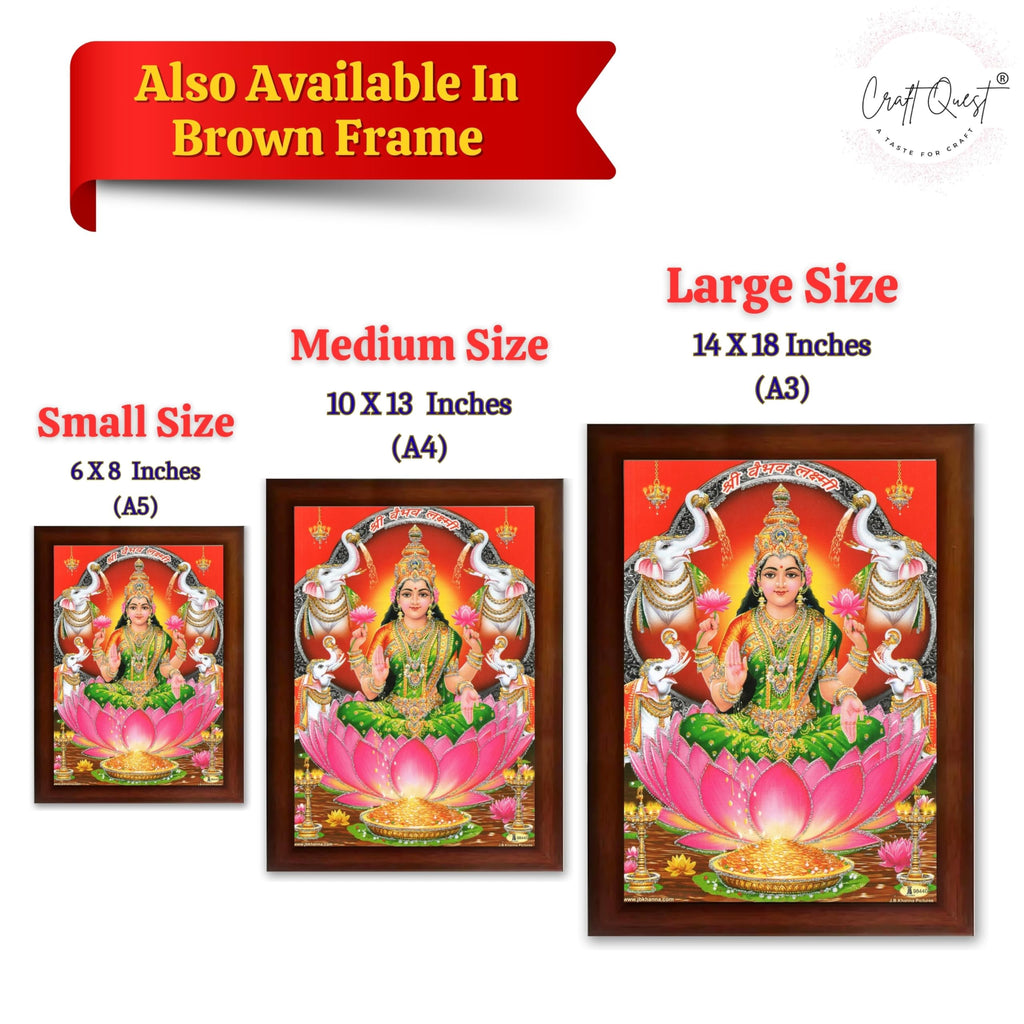 CRAFT QUEST Goddess Lakshmi Devi Dhana Laxmi Maa Wall Painting Frame for Diwali,Temple, Pooja, Living Room Home and Decor