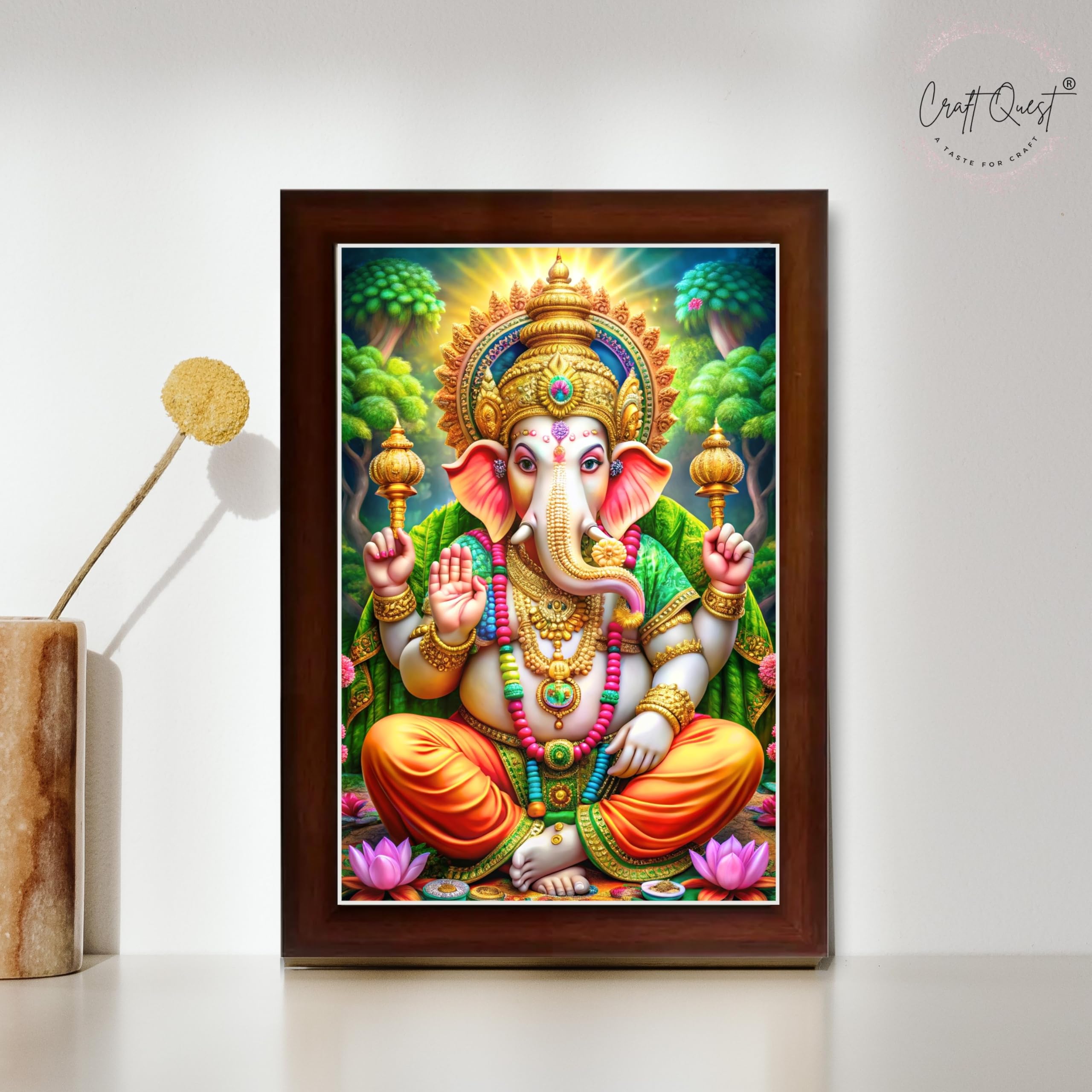 CRAFT QUEST Lord Ganesh Ganpati ji Wall Hanging Frame for Living Room, Pooja Room Décor Items GA-218