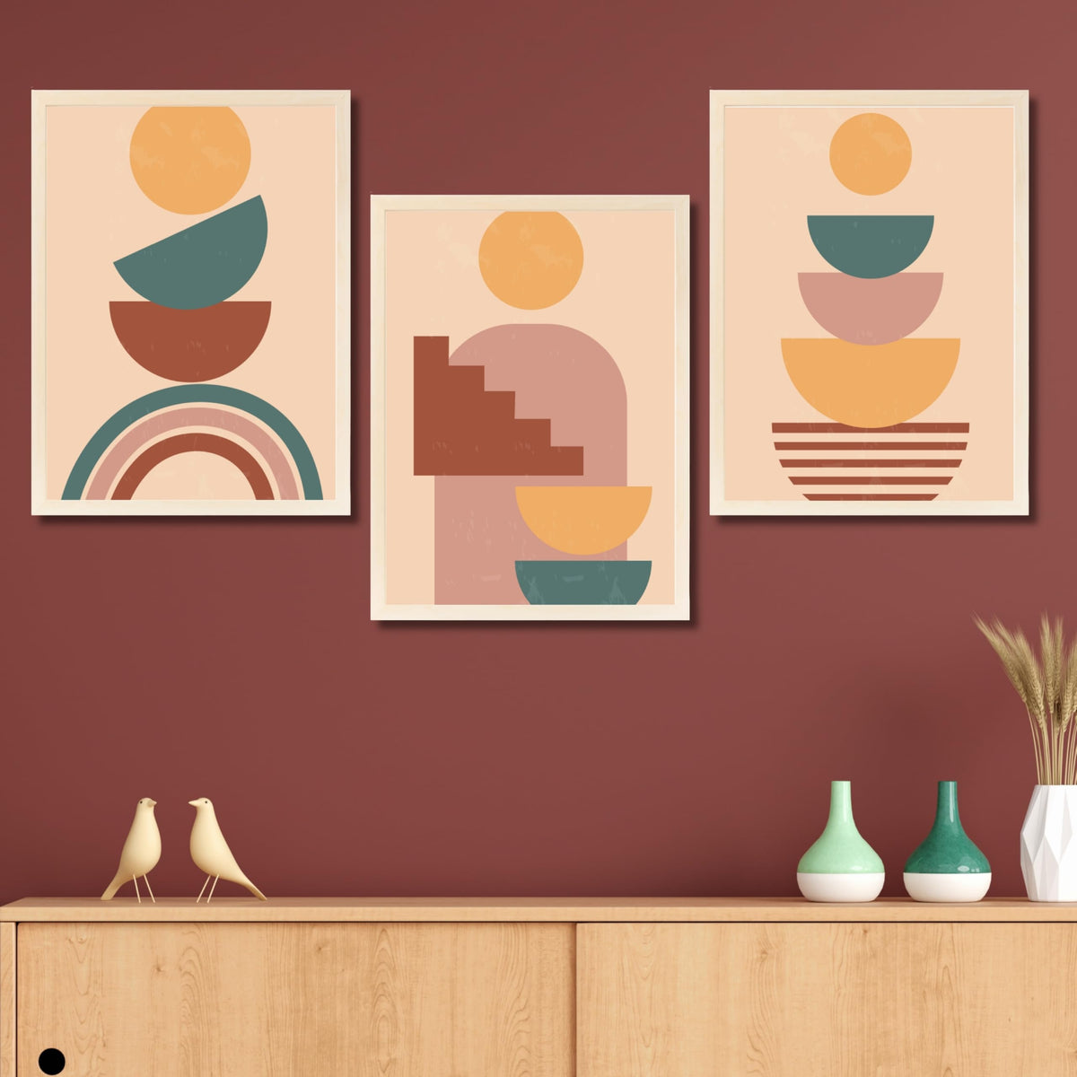 CRAFT QUEST Wall Art Decor Paintings | Set of 3 BOHO Wall Art Frames for Home Decoration | Ideal for Living Room, Offices & Bedrooms