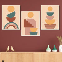CRAFT QUEST Wall Art Decor Paintings | Set of 3 BOHO Wall Art Frames for Home Decoration | Ideal for Living Room, Offices & Bedrooms