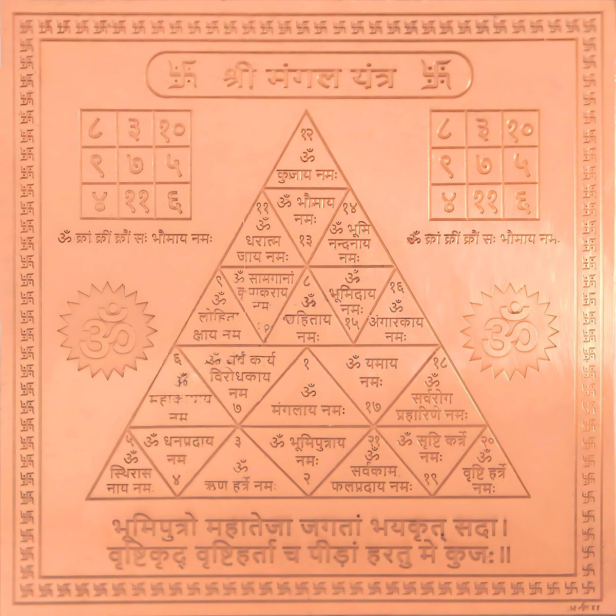 CRAFT QUEST Shri Mangal Yantra Orignal - Copper - (3 X 3 inches, Brown)