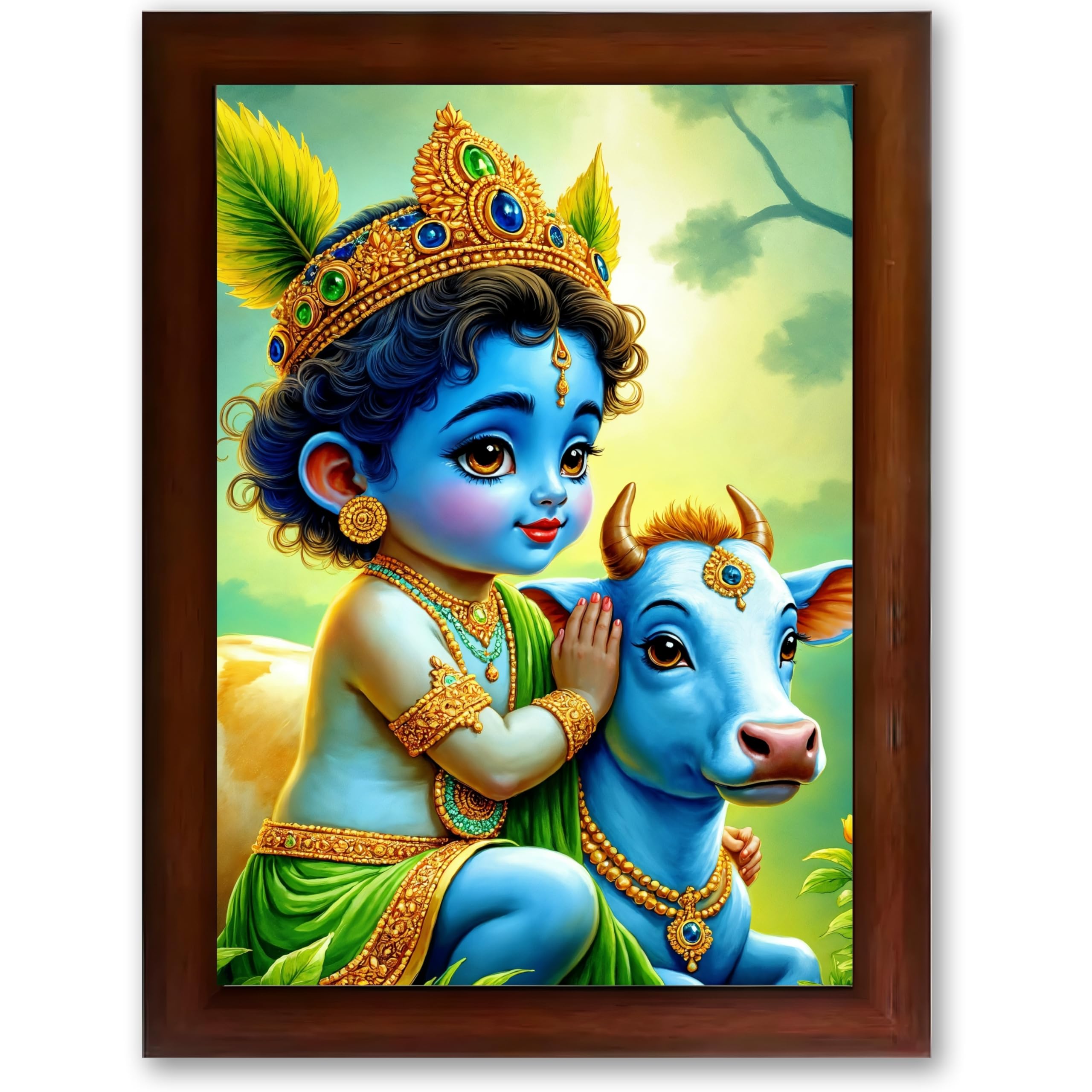 CRAFT QUEST Baby Krishna Photo Frame | Shri Bal Gopal Painting for Pregnant Women | Kanha Ji Poster | Laddu Lord Makhan Chor | Walls Home Bedroom Living Room Decoration Gift.